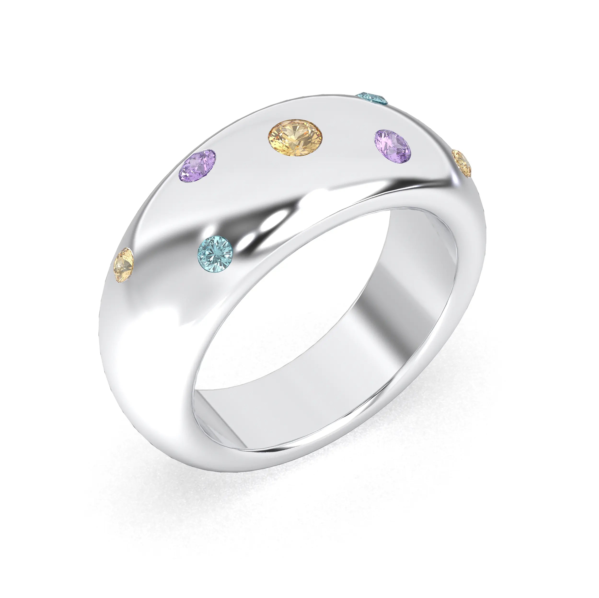 Bague Sabrina Argent 950 avec pierre centrale ronde – Pierres Fines et Précieuses au Choix Améthystes - Topazes - Citrines