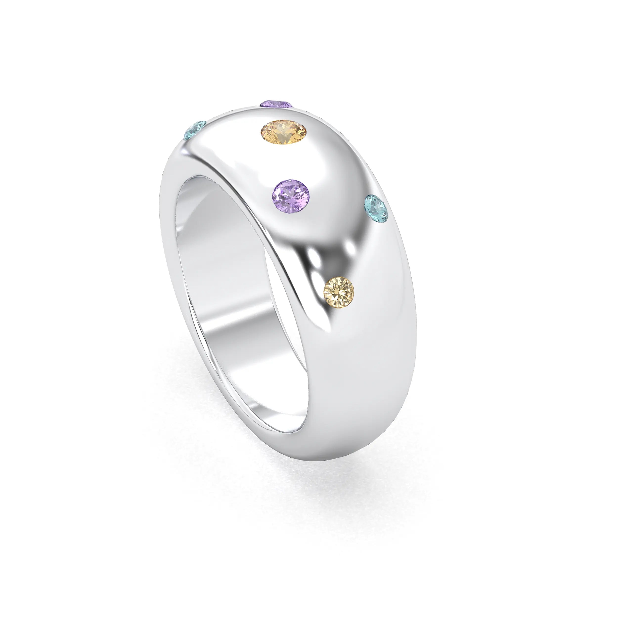 Bague Sabrina Argent 950 avec pierre centrale ronde – Pierres Fines et Précieuses au Choix