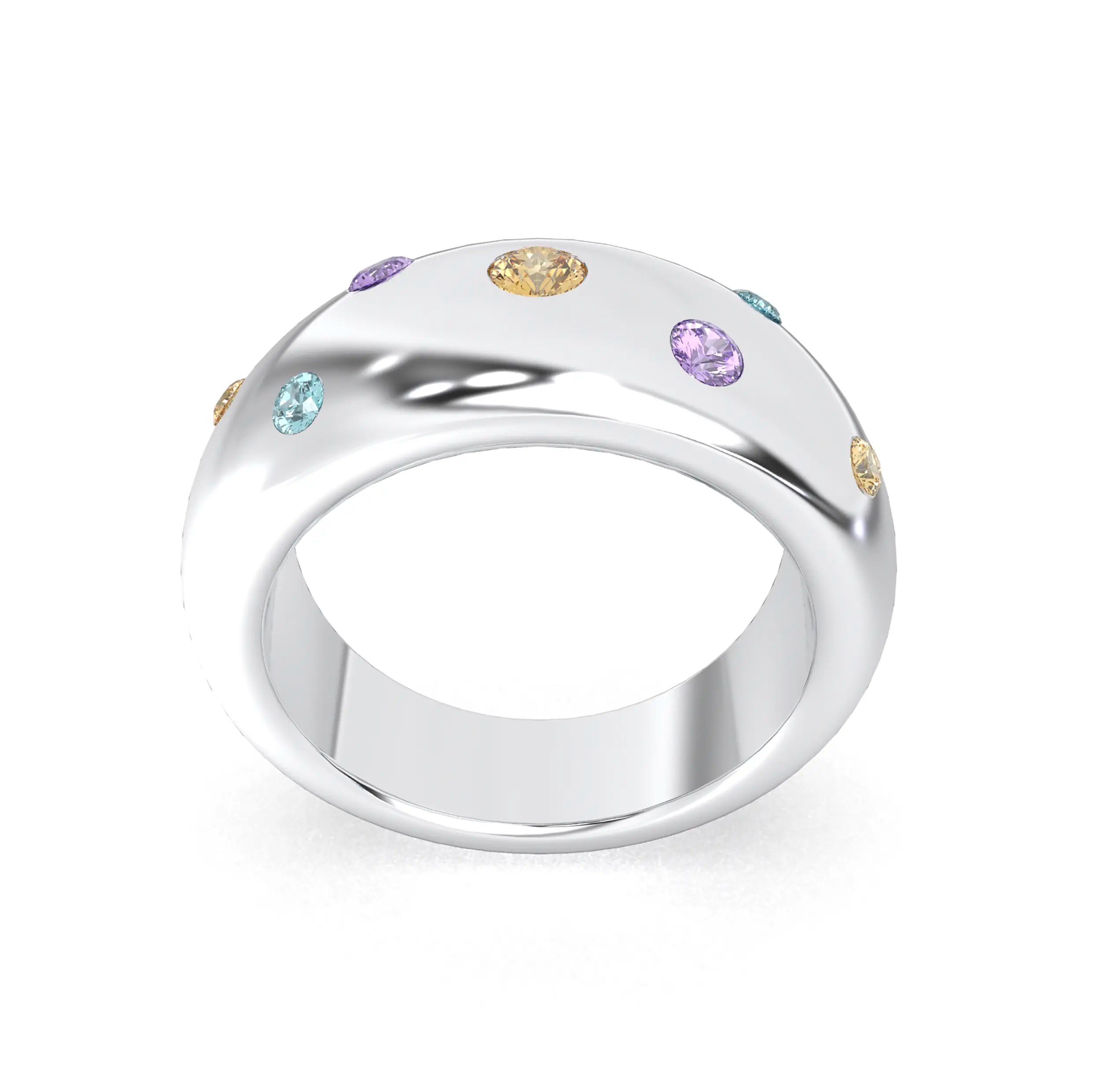 Bague Sabrina Argent 950 avec pierre centrale ronde – Pierres Fines et Précieuses au Choix