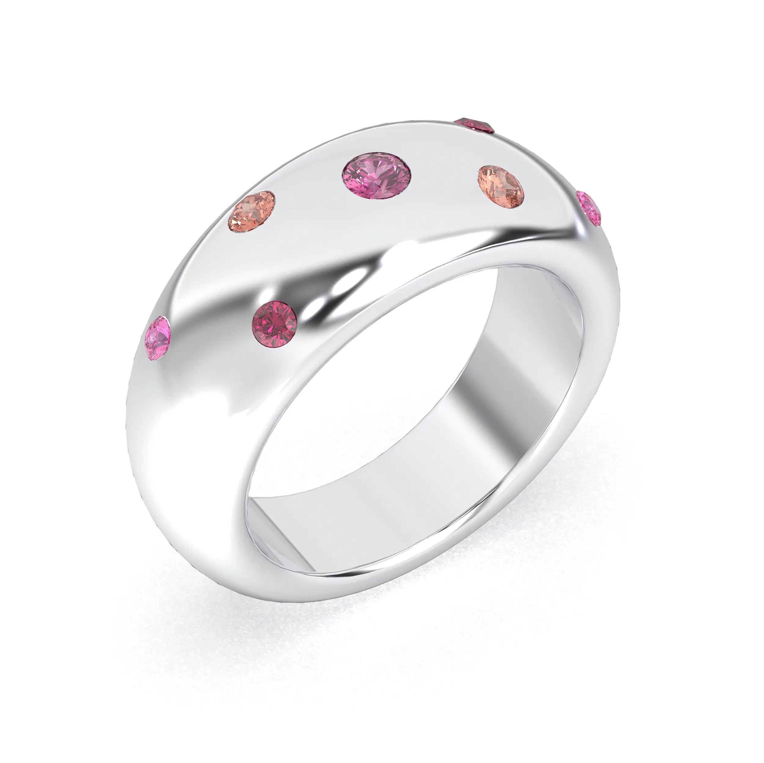 Bague Sabrina Argent 950 avec pierre centrale ronde – Pierres Fines et Précieuses au Choix Grenat rhodolite - Saphir rose - Saphir pêche - Rubis