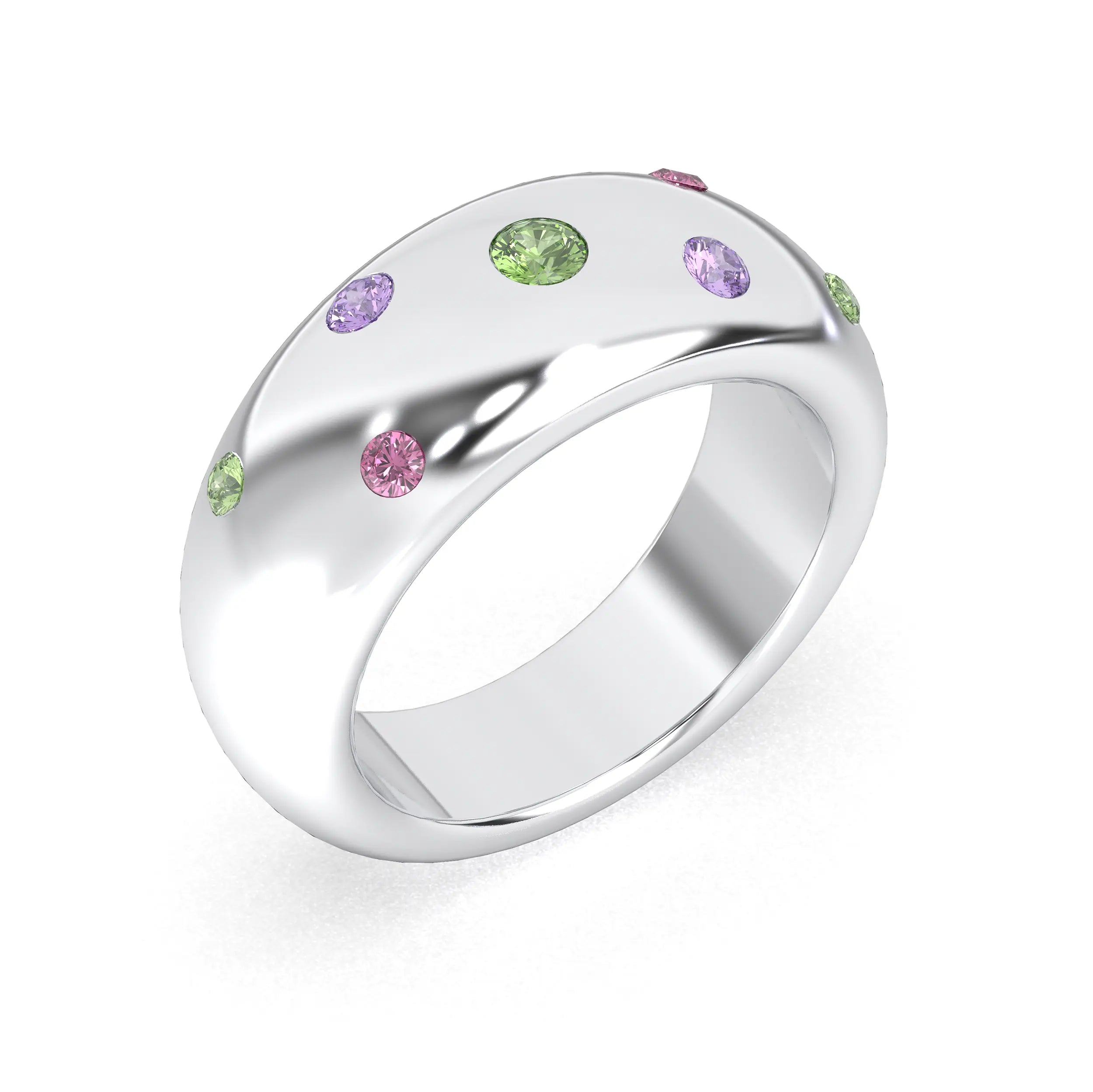 Bague Sabrina Argent 950 avec pierre centrale ronde – Pierres Fines et Précieuses au Choix Péridots - Rhodolites - Améthystes