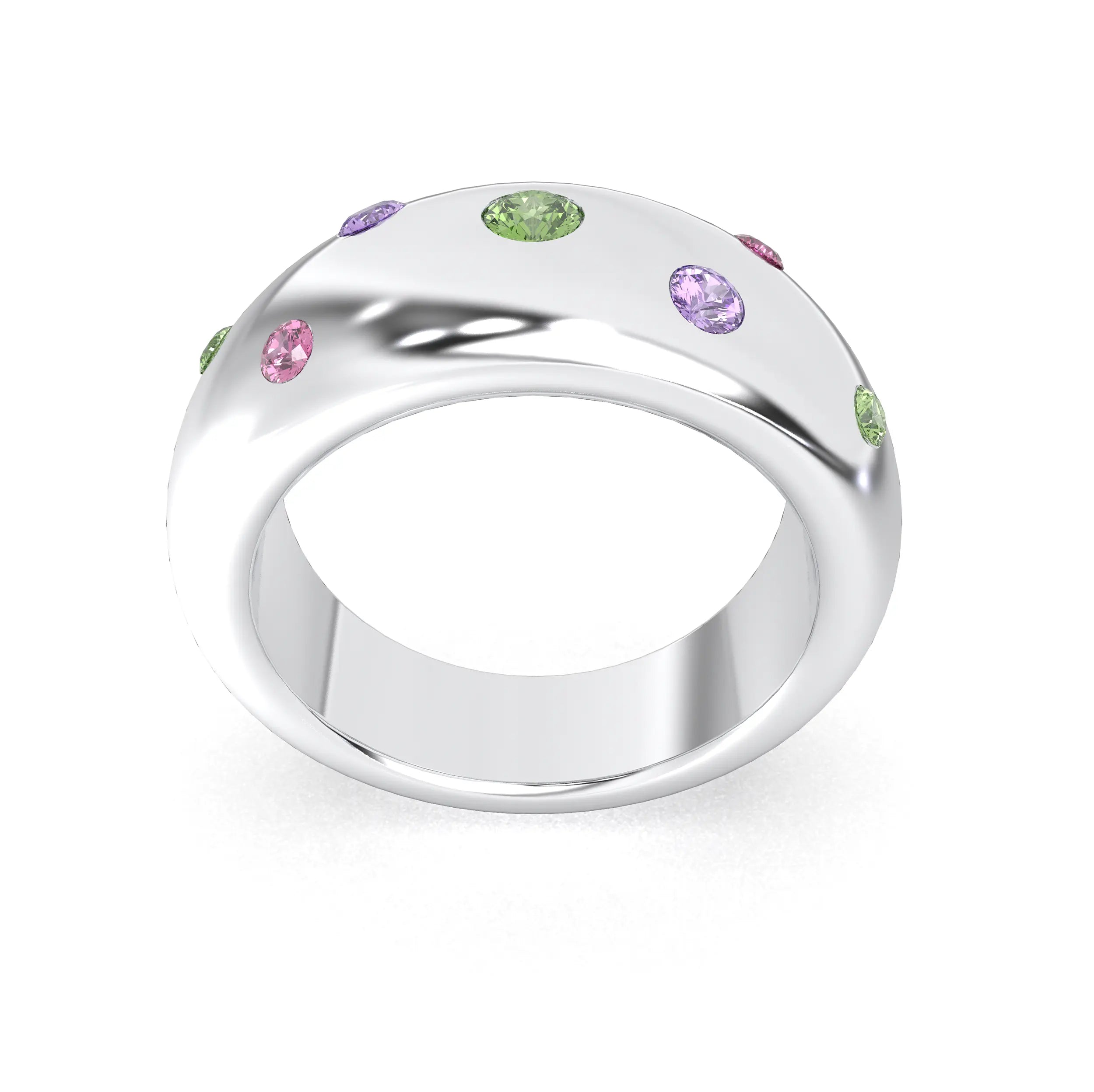 Bague Sabrina Argent 950 avec pierre centrale ronde – Pierres Fines et Précieuses au Choix