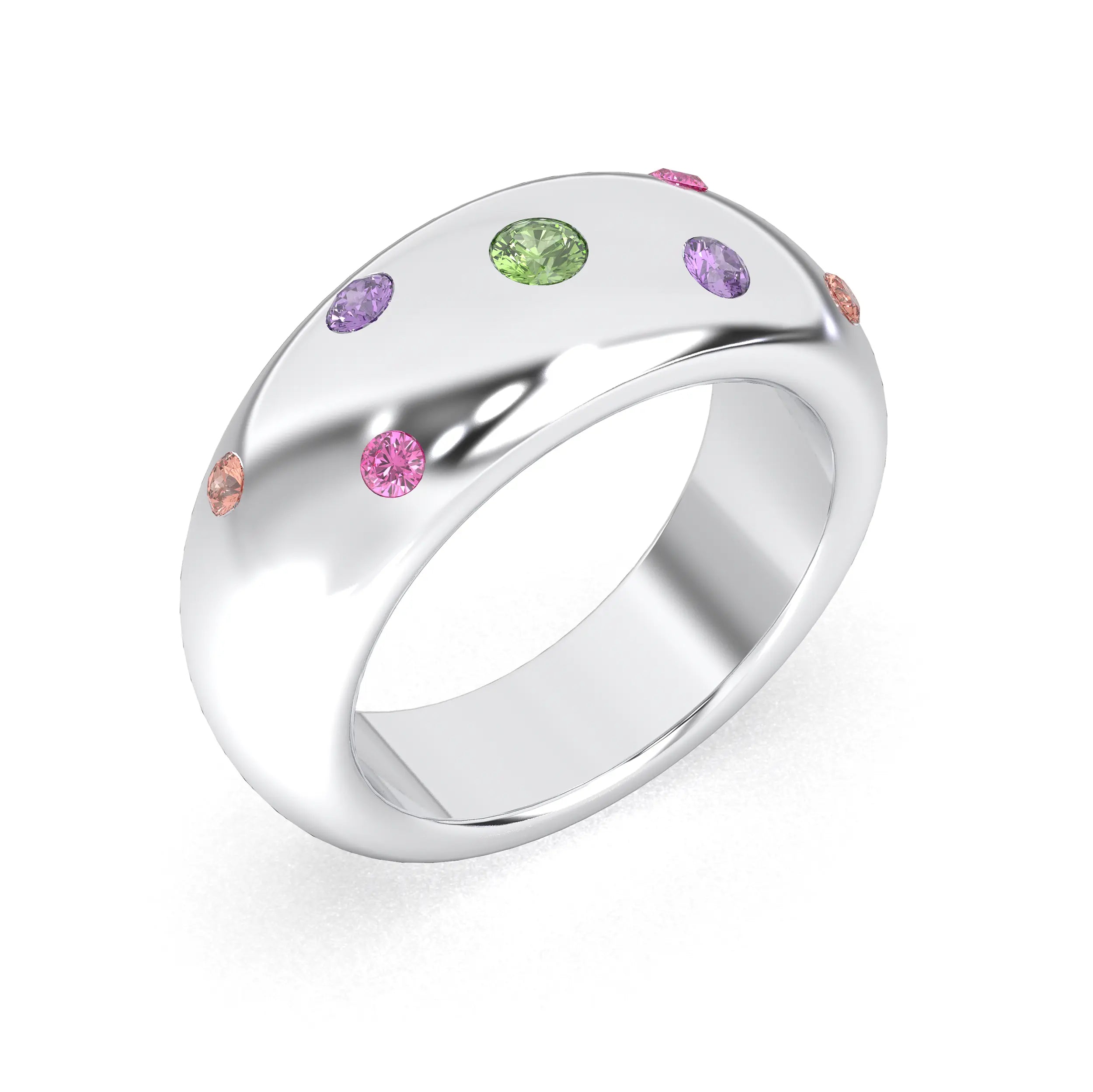 Bague Sabrina Argent 950 avec pierre centrale ronde – Pierres Fines et Précieuses au Choix Péridot - Saphir violet - Saphir rose - Saphir pêche