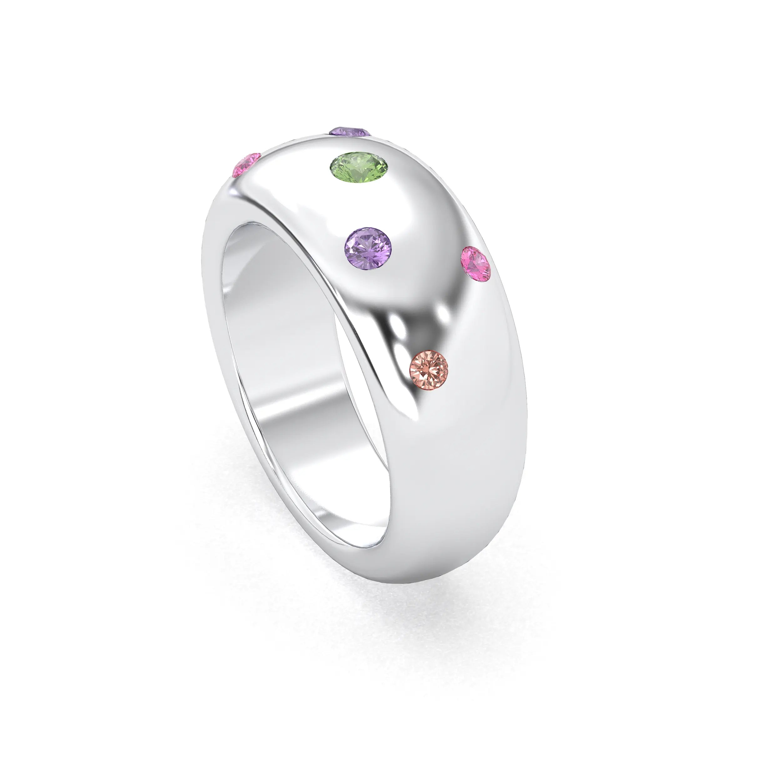 Bague Sabrina Argent 950 avec pierre centrale ronde – Pierres Fines et Précieuses au Choix