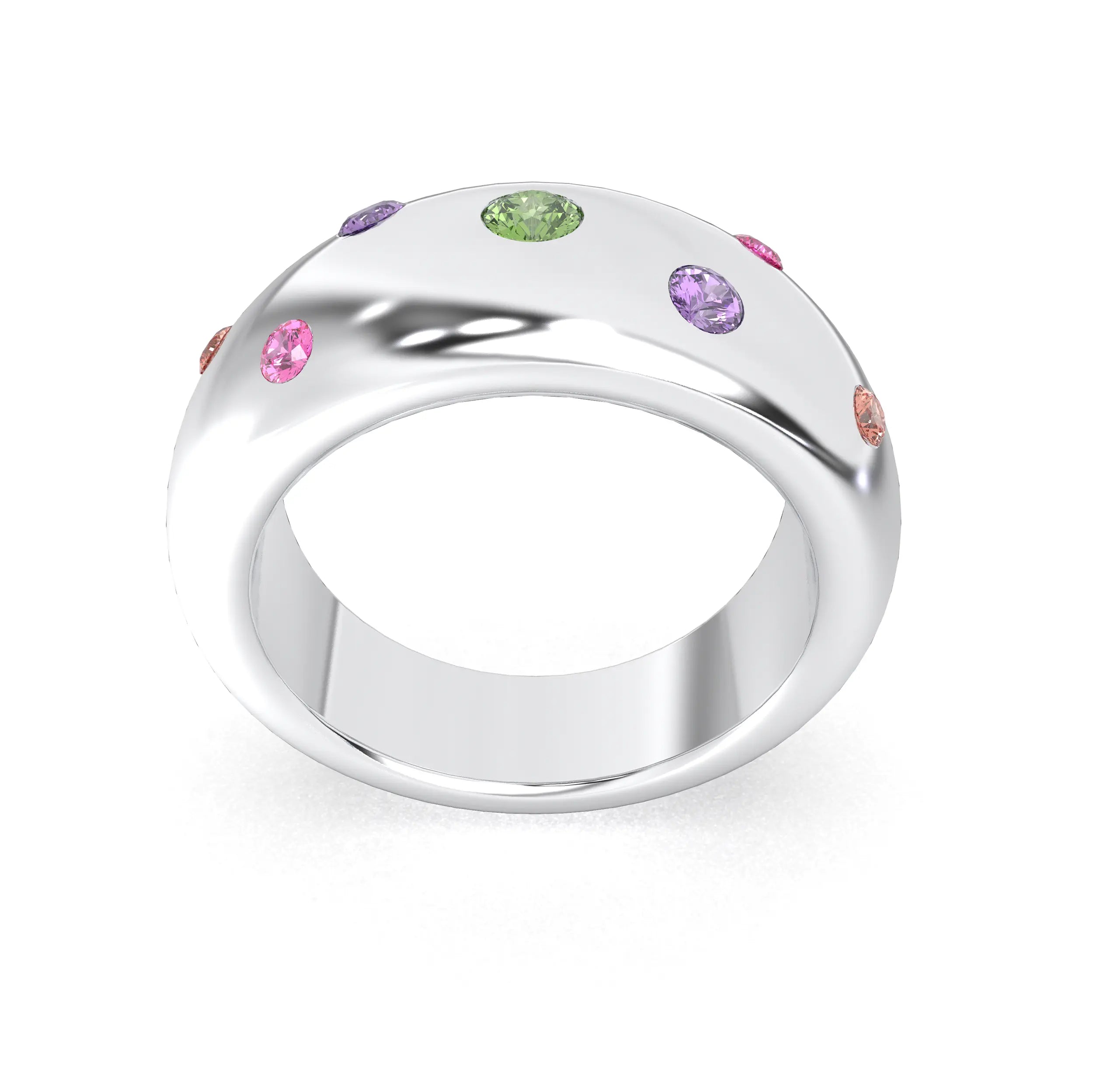 Bague Sabrina Argent 950 avec pierre centrale ronde – Pierres Fines et Précieuses au Choix