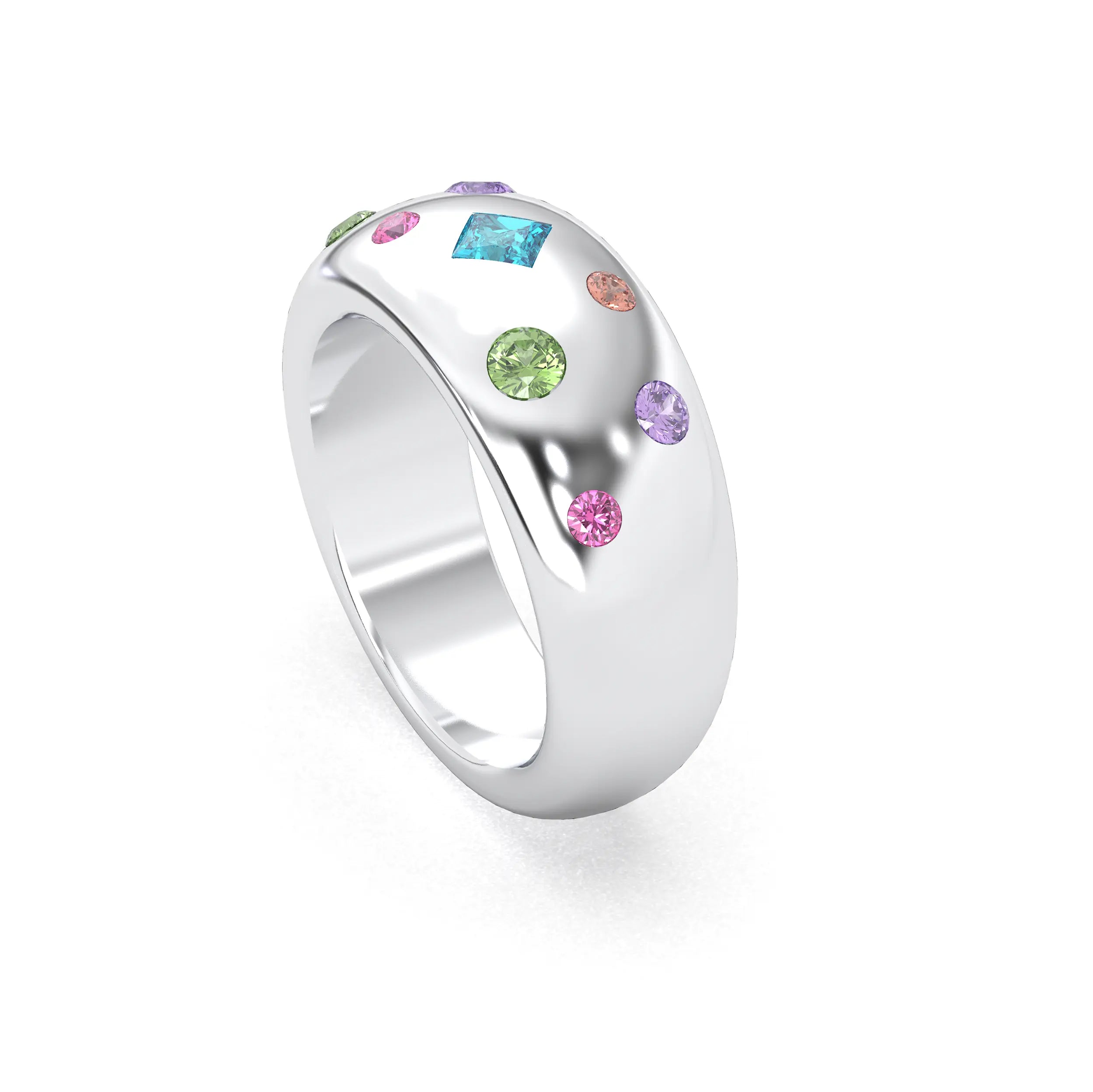 Bague Sabrina Argent 950 massif avec pierre centrale carrée – Pierres Fines et Précieuses au Choix