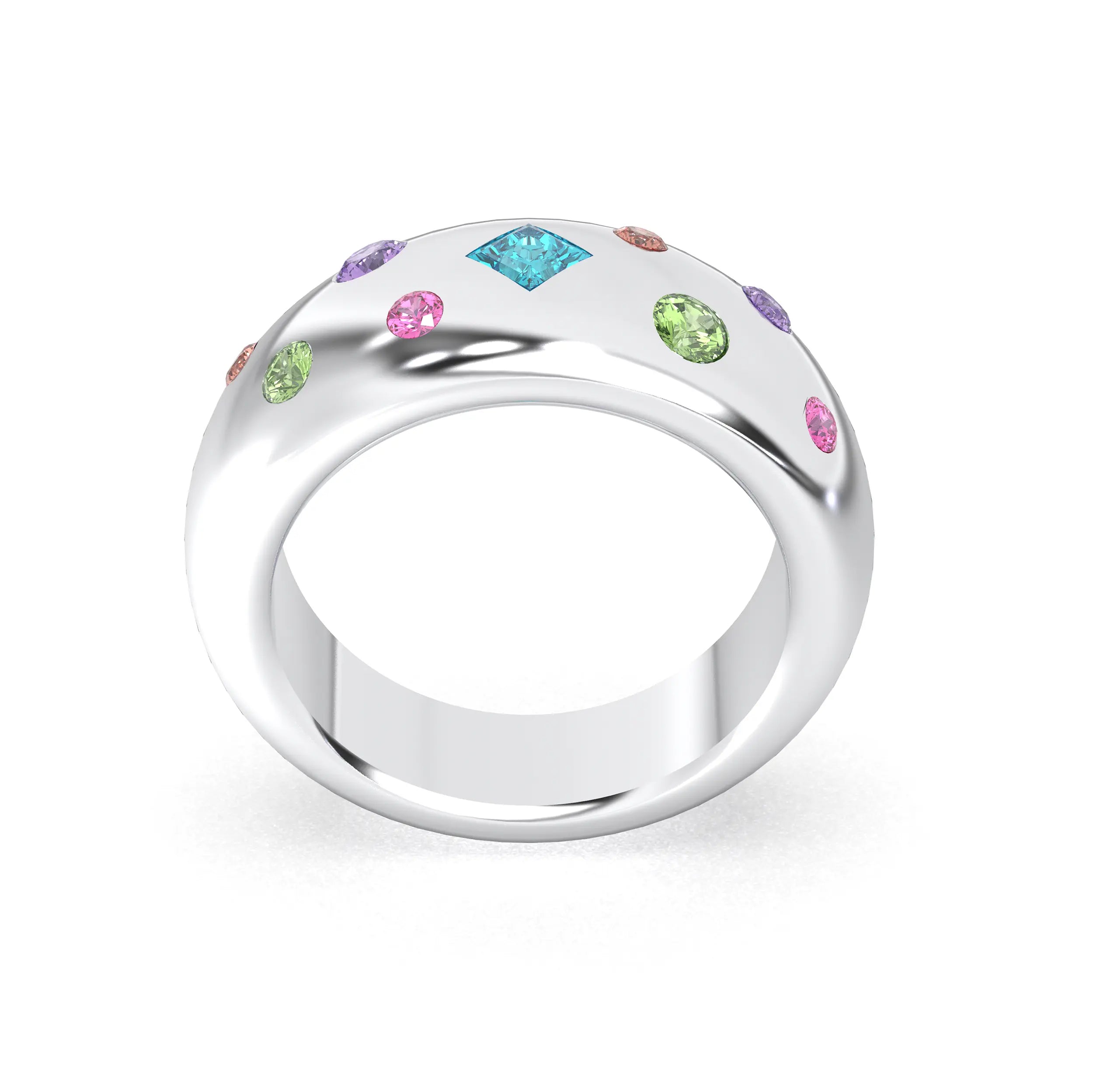 Bague Sabrina Argent 950 massif avec pierre centrale carrée – Pierres Fines et Précieuses au Choix