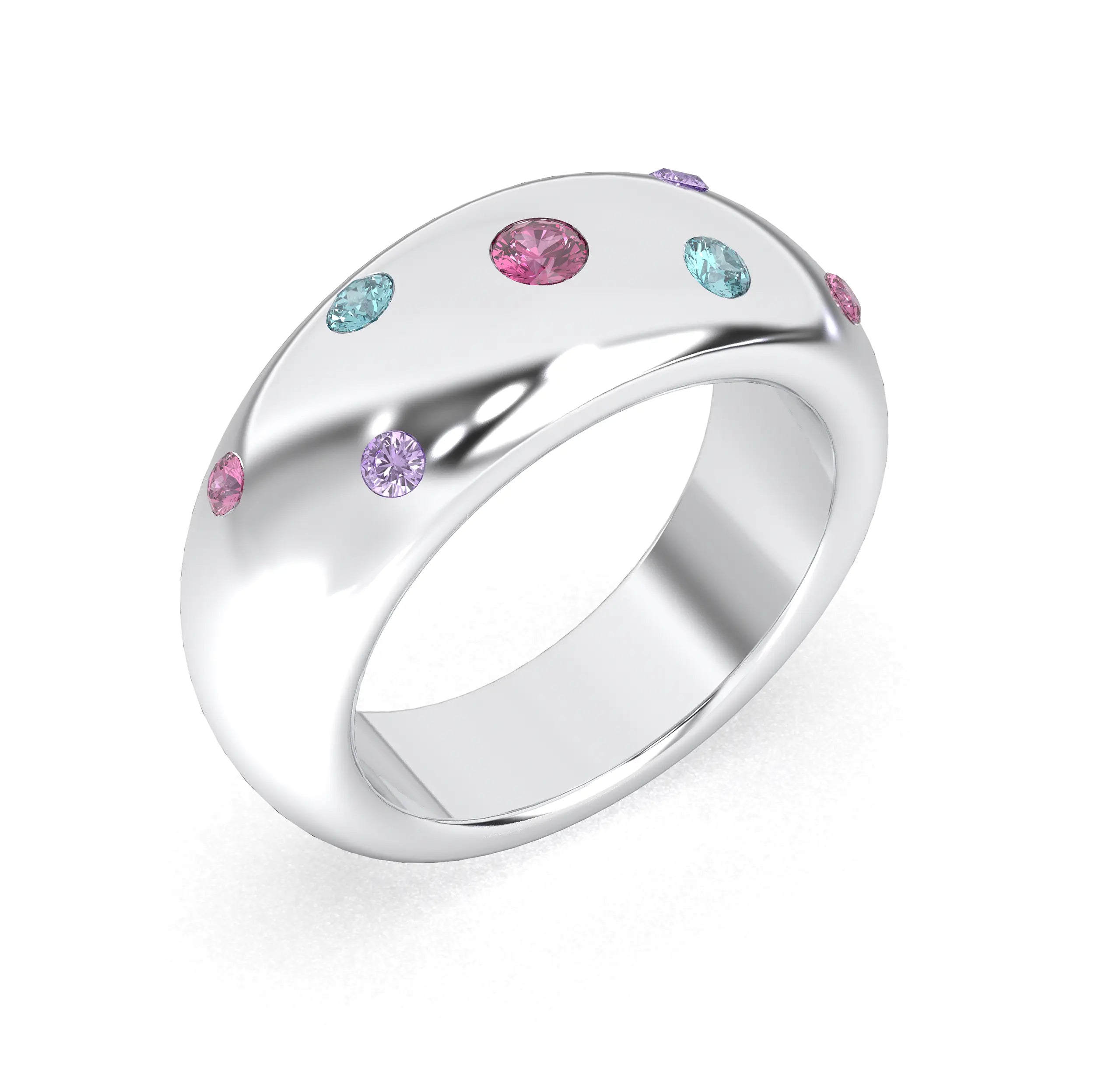 Bague Sabrina Argent 950 avec pierre centrale ronde – Pierres Fines et Précieuses au Choix Améthystes - Topazes - Rhodolites