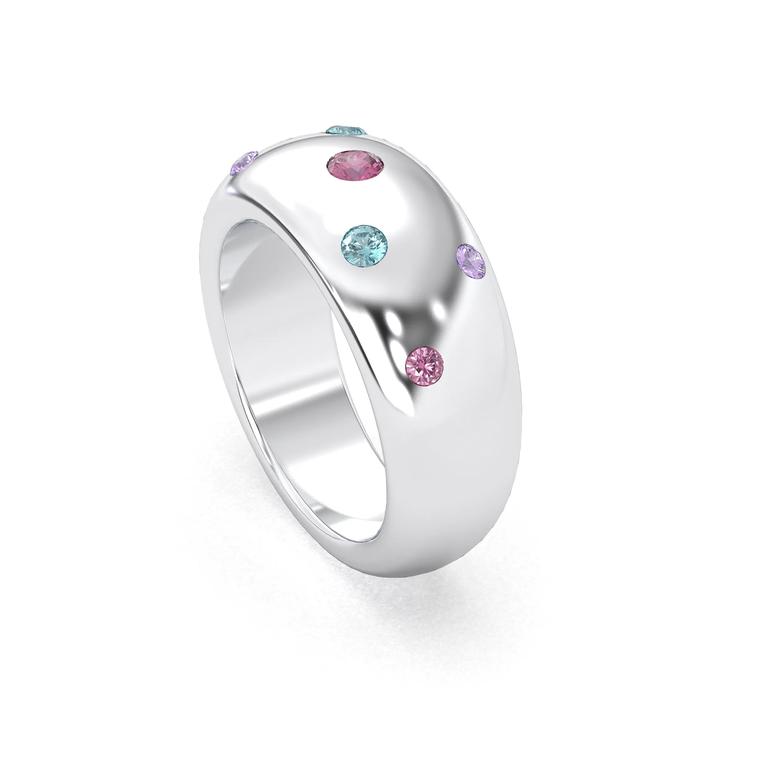 Bague Sabrina Argent 950 avec pierre centrale ronde – Pierres Fines et Précieuses au Choix