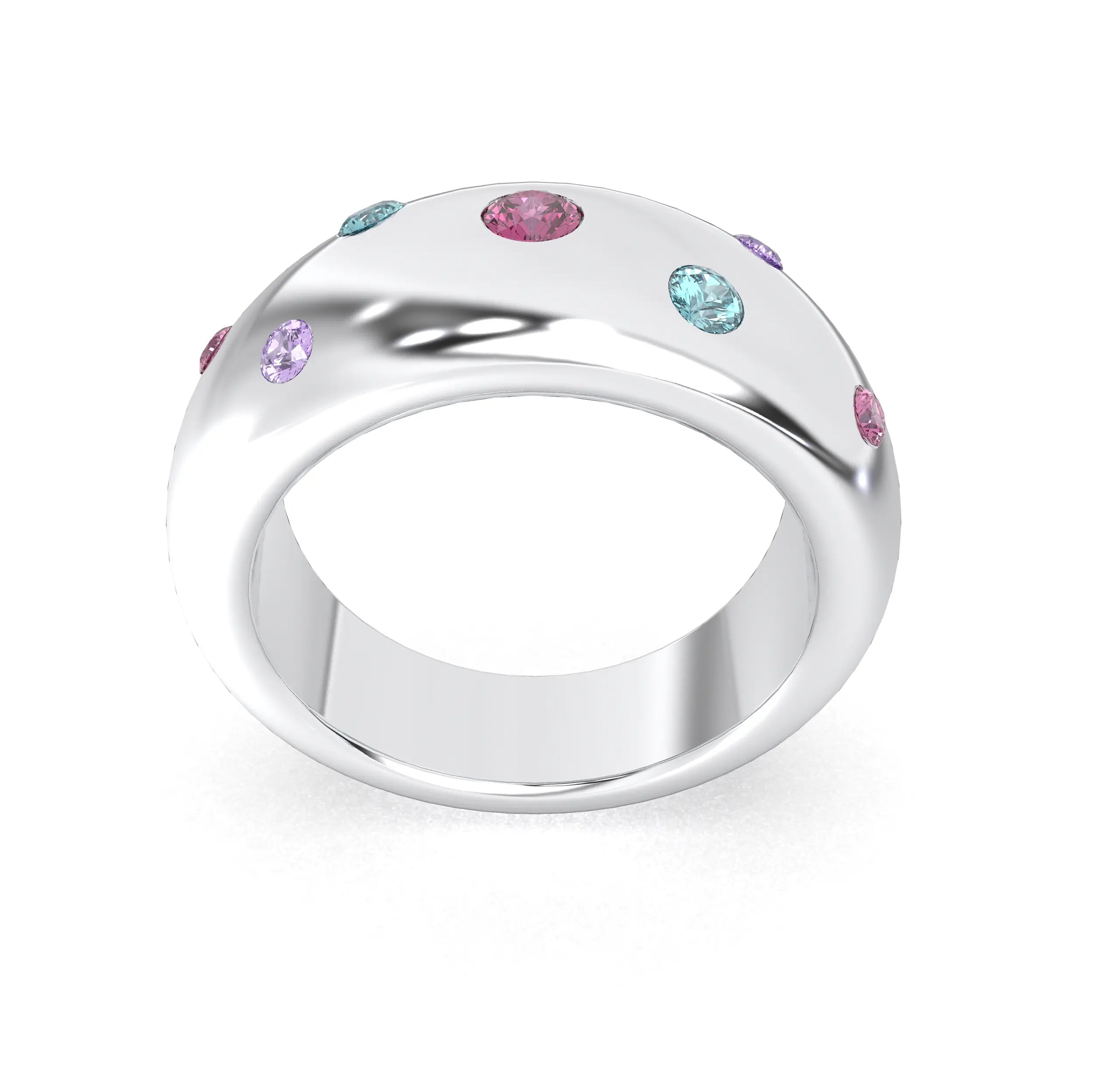 Bague Sabrina Argent 950 avec pierre centrale ronde – Pierres Fines et Précieuses au Choix