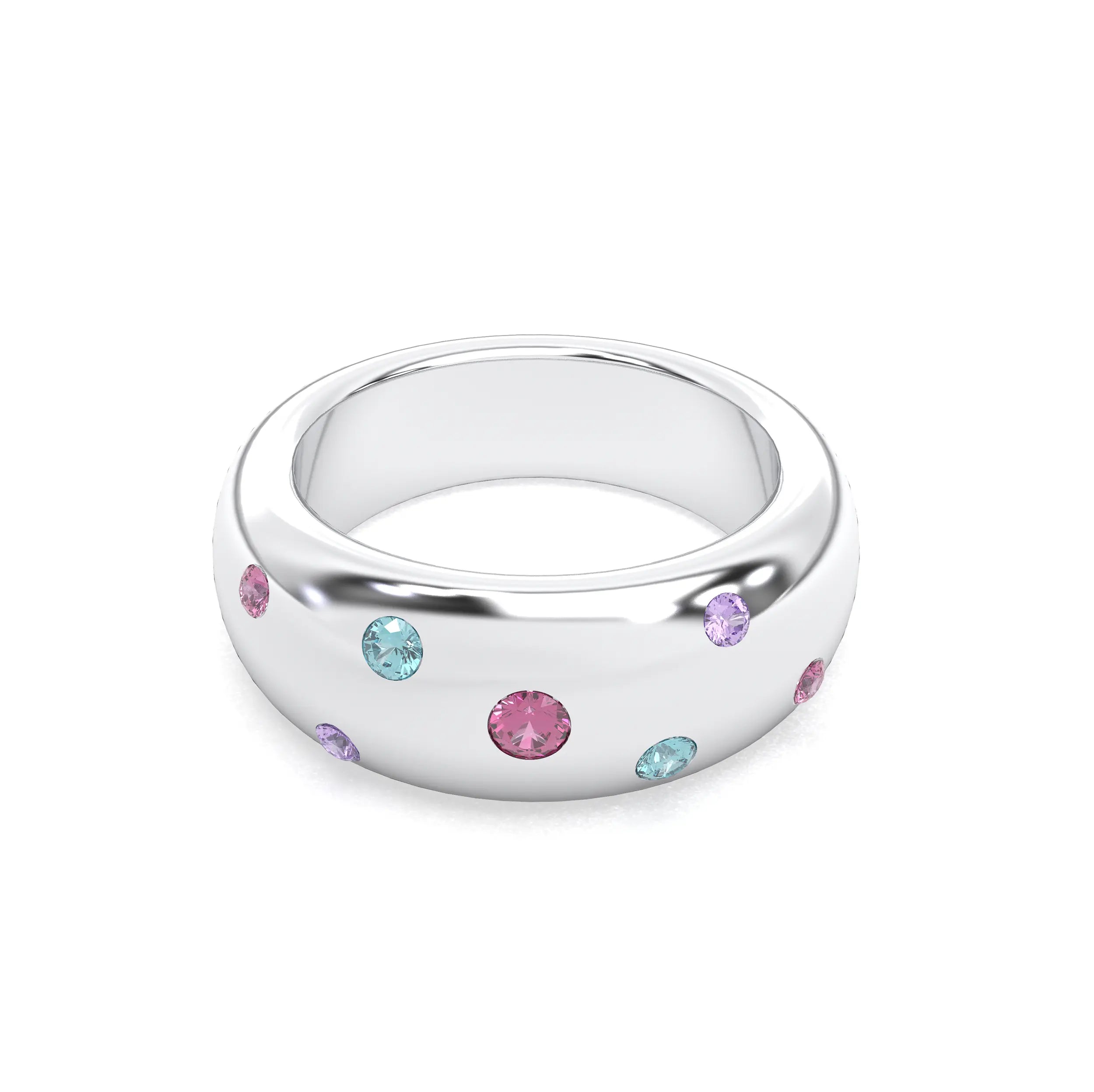 Bague Sabrina Argent 950 avec pierre centrale ronde – Pierres Fines et Précieuses au Choix