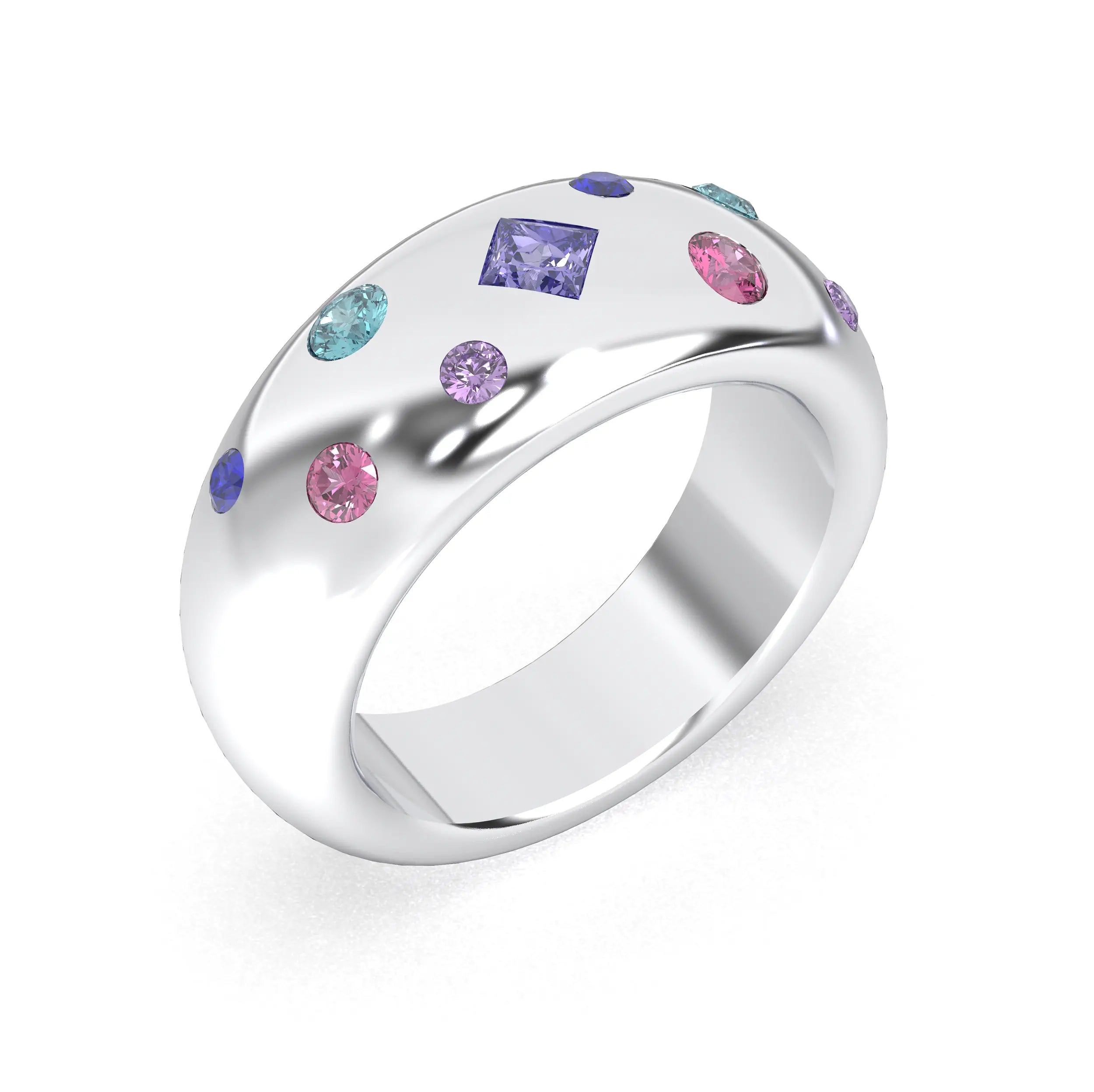 Bague Sabrina Argent 950 massif avec pierre centrale carrée – Pierres Fines et Précieuses au Choix Saphir bleu - Saphir violet - Iolite - Topaze - Grenat rhodolite