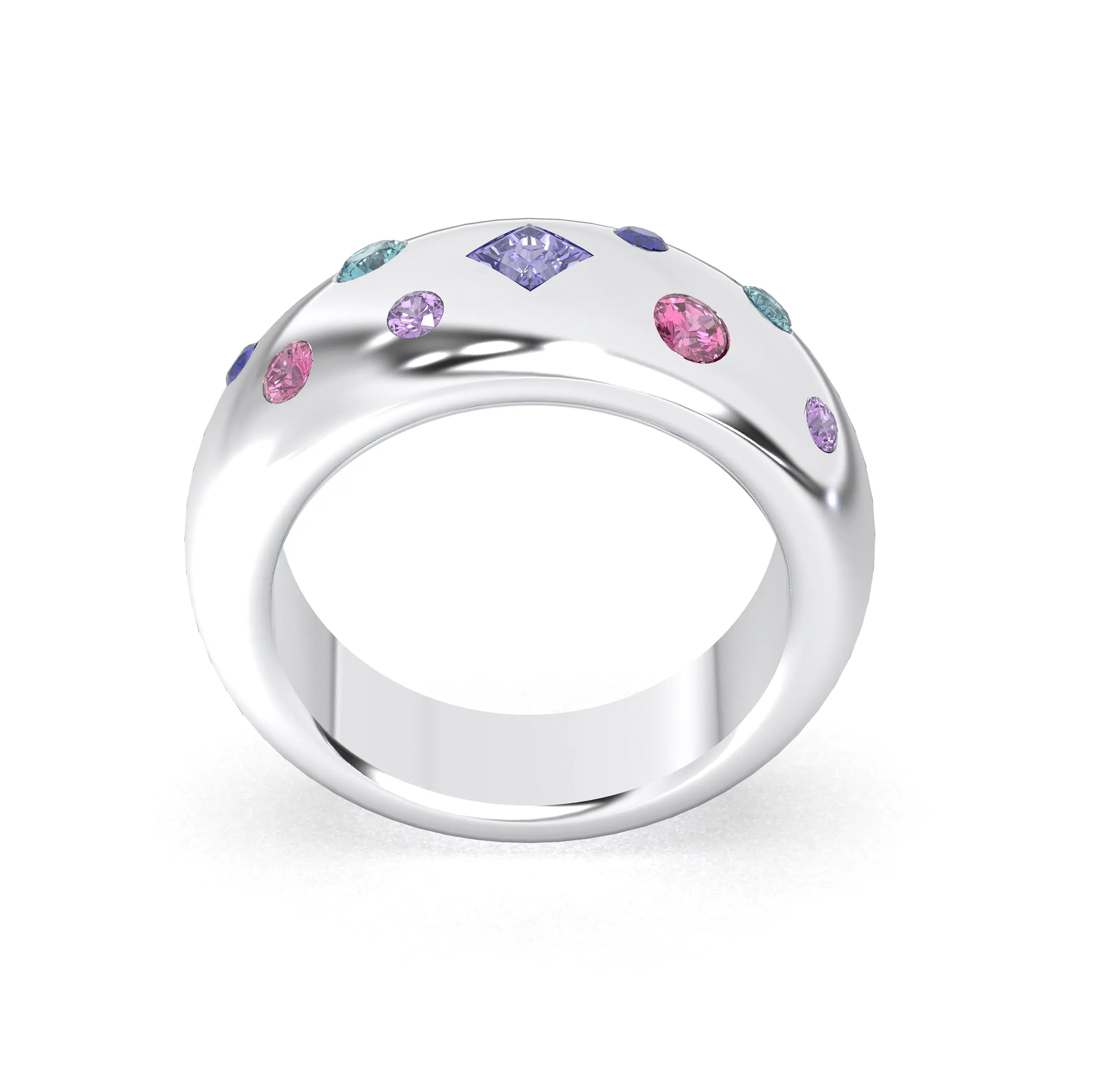 Bague Sabrina Argent 950 massif avec pierre centrale carrée – Pierres Fines et Précieuses au Choix