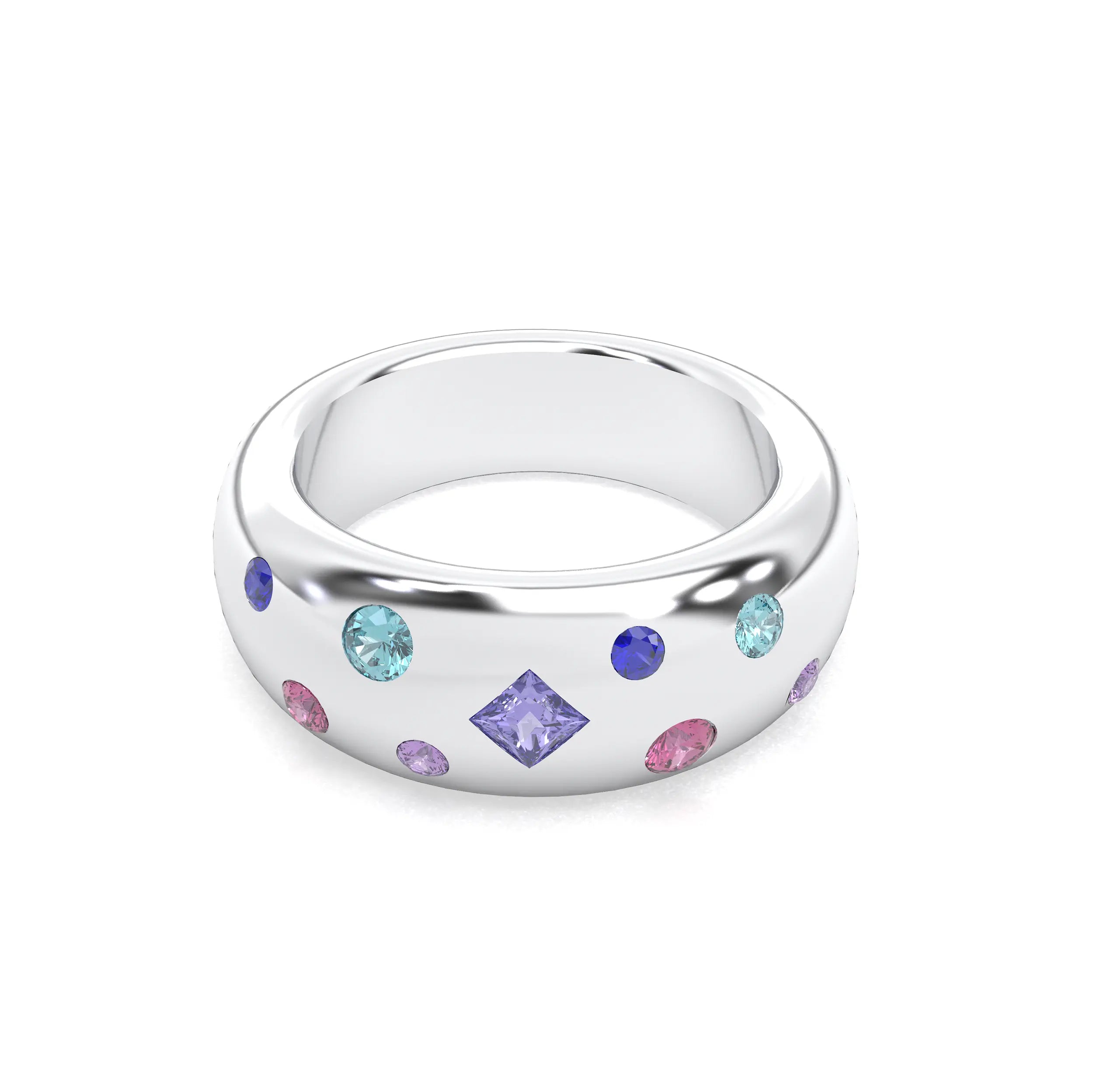 Bague Sabrina Argent 950 massif avec pierre centrale carrée – Pierres Fines et Précieuses au Choix