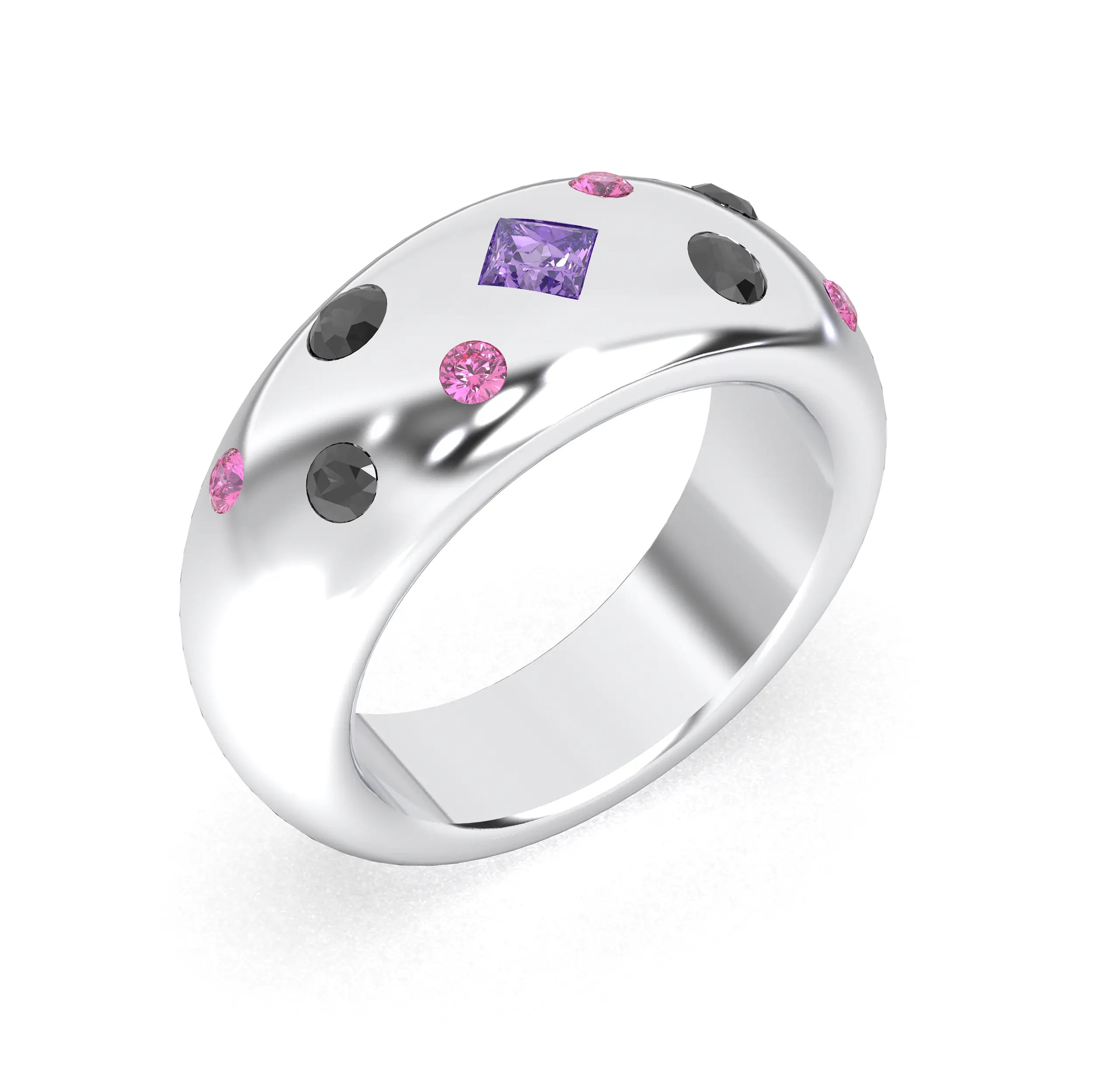 Bague Sabrina Argent 950 massif avec pierre centrale carrée – Pierres Fines et Précieuses au Choix Saphir rose - Améthyste - Spinelle noir