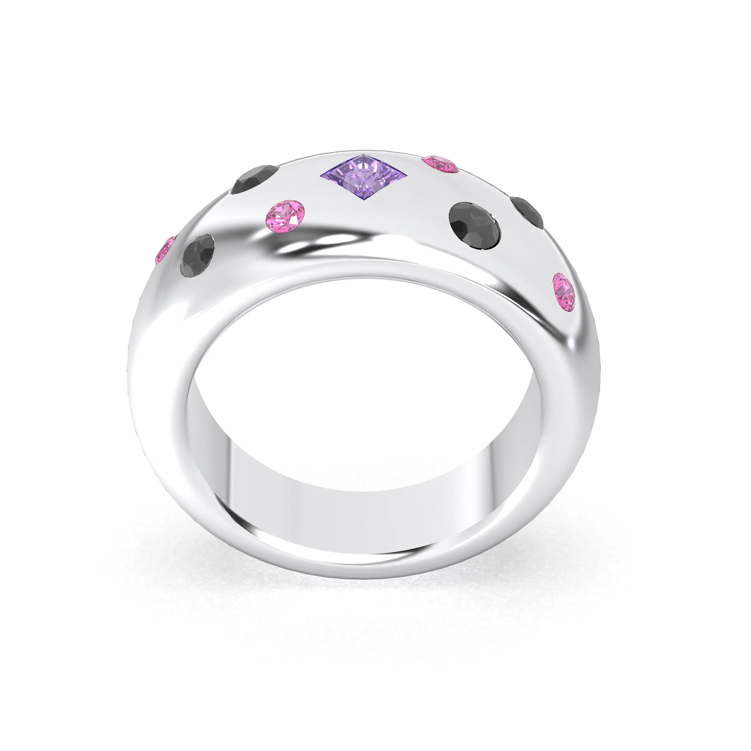 Bague Sabrina Argent 950 massif avec pierre centrale carrée – Pierres Fines et Précieuses au Choix