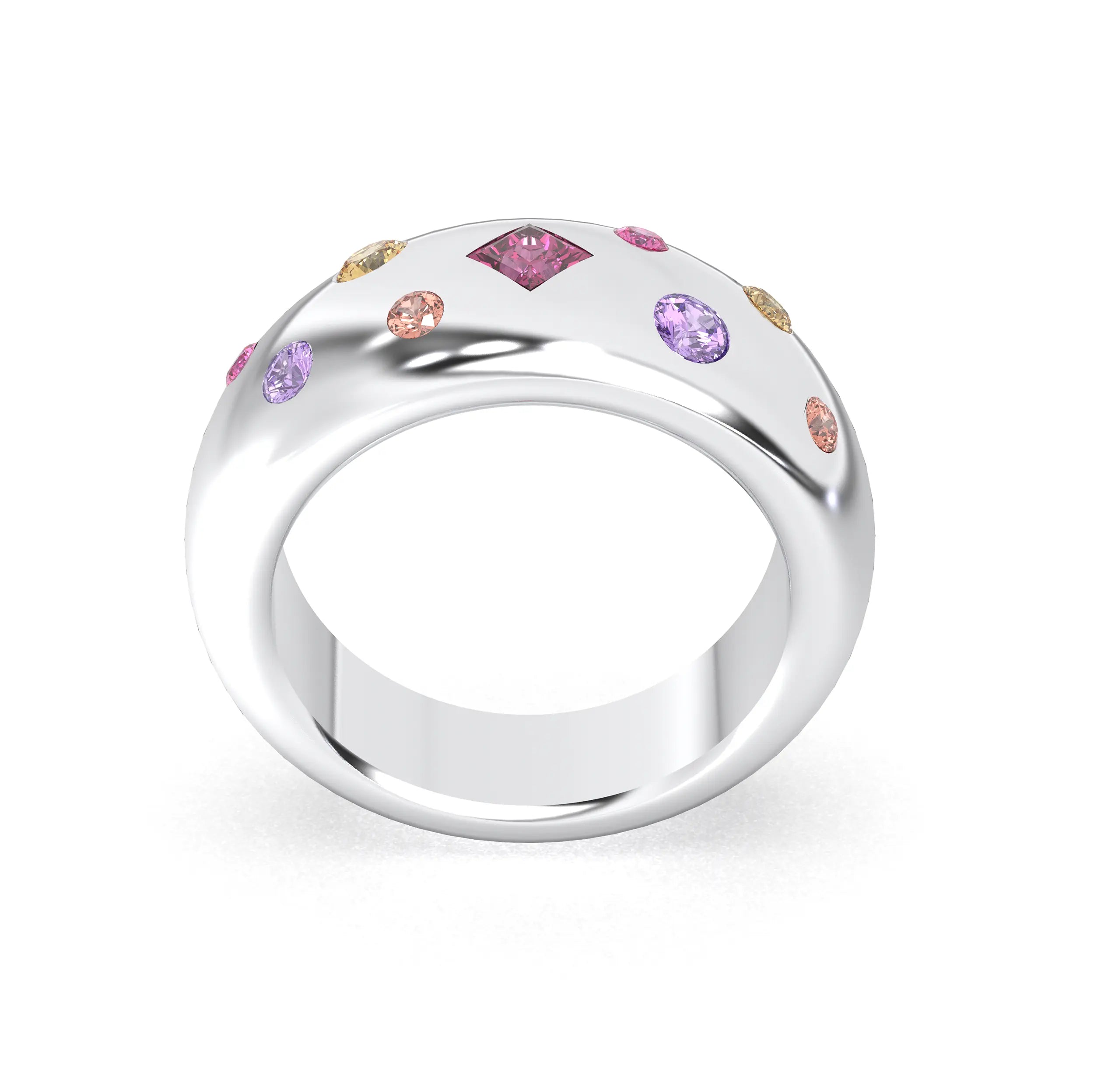 Bague Sabrina Argent 950 massif avec pierre centrale carrée – Pierres Fines et Précieuses au Choix