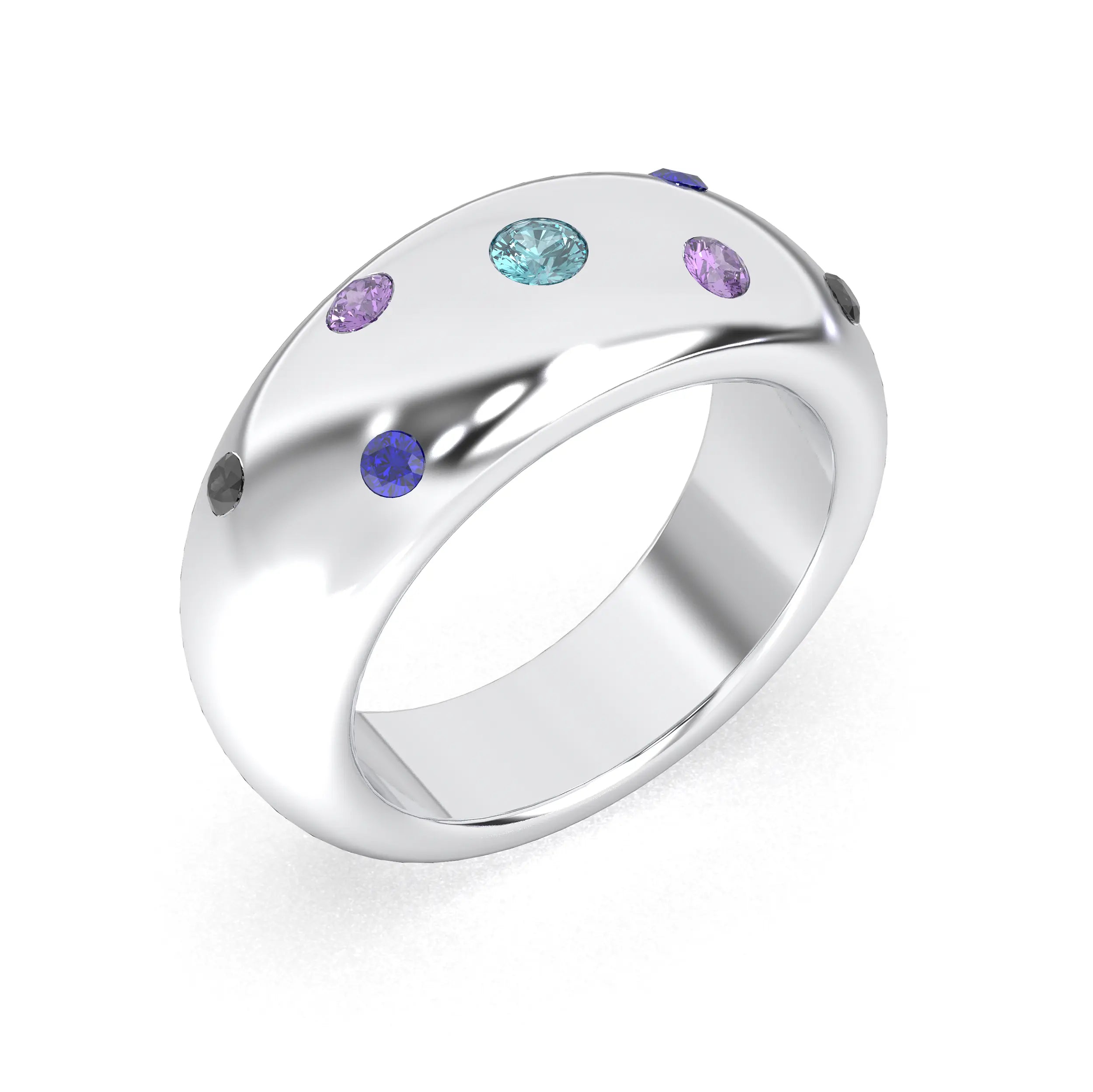 Bague Sabrina Argent 950 avec pierre centrale ronde – Pierres Fines et Précieuses au Choix Topaze - Saphir bleu - Saphir violet - Spinelle noir