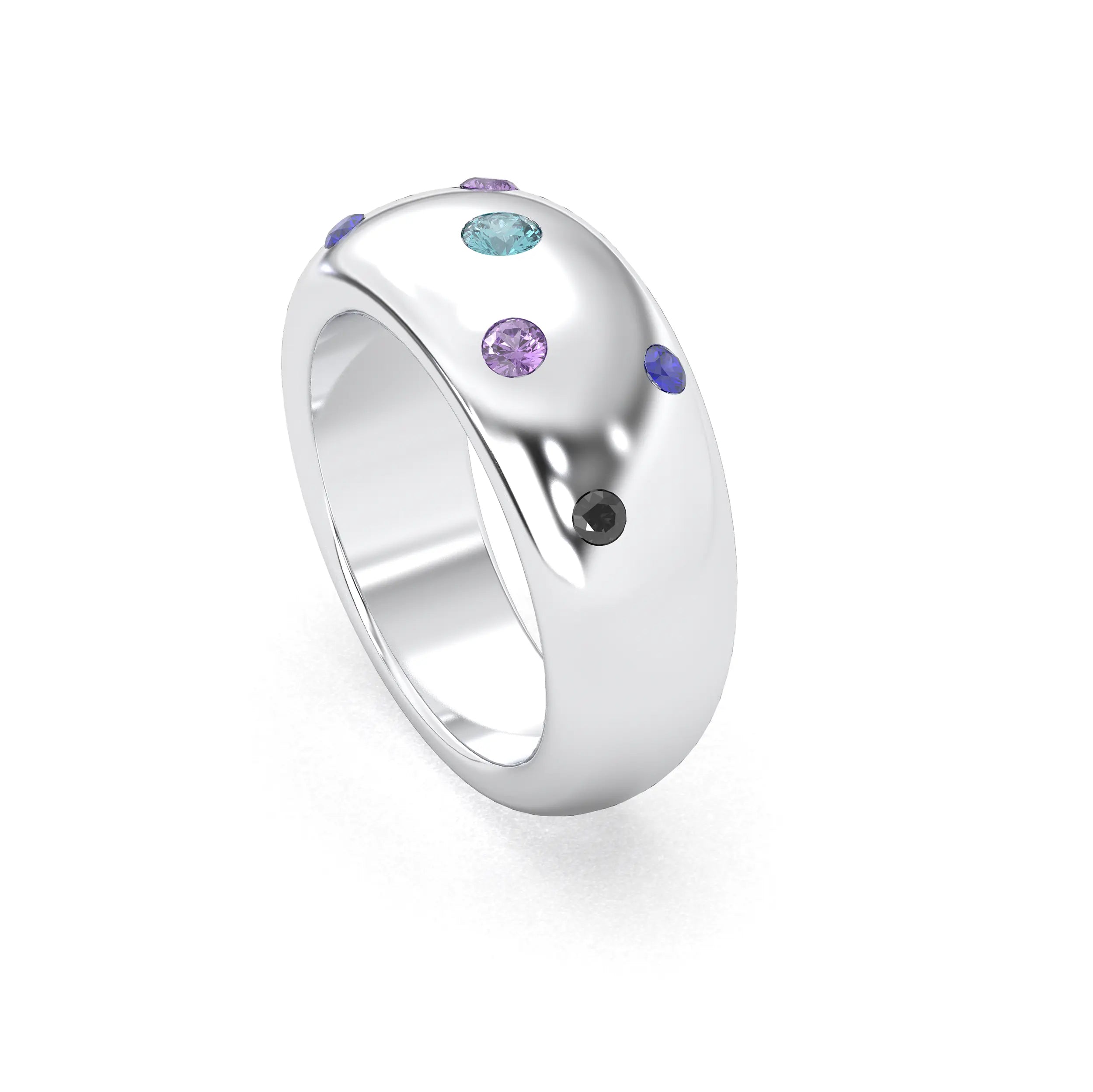 Bague Sabrina Argent 950 avec pierre centrale ronde – Pierres Fines et Précieuses au Choix