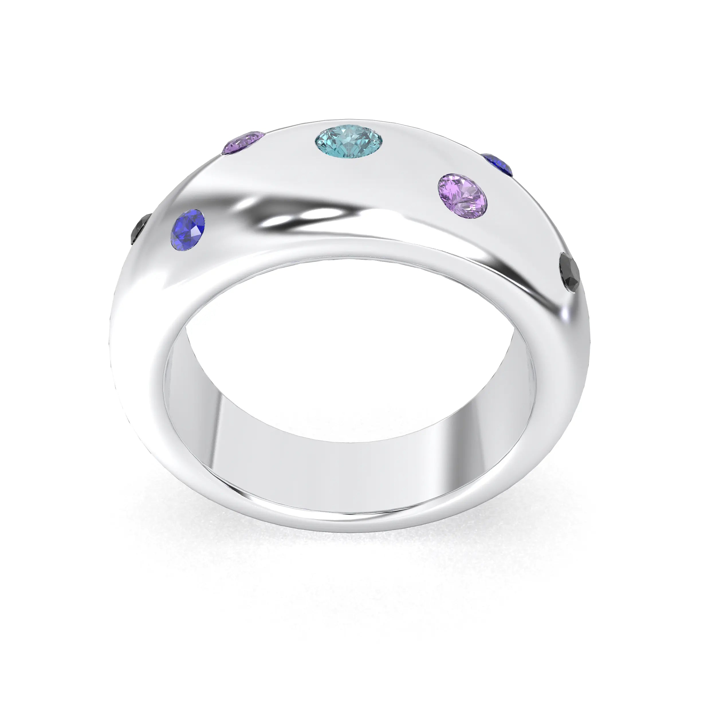 Bague Sabrina Argent 950 avec pierre centrale ronde – Pierres Fines et Précieuses au Choix