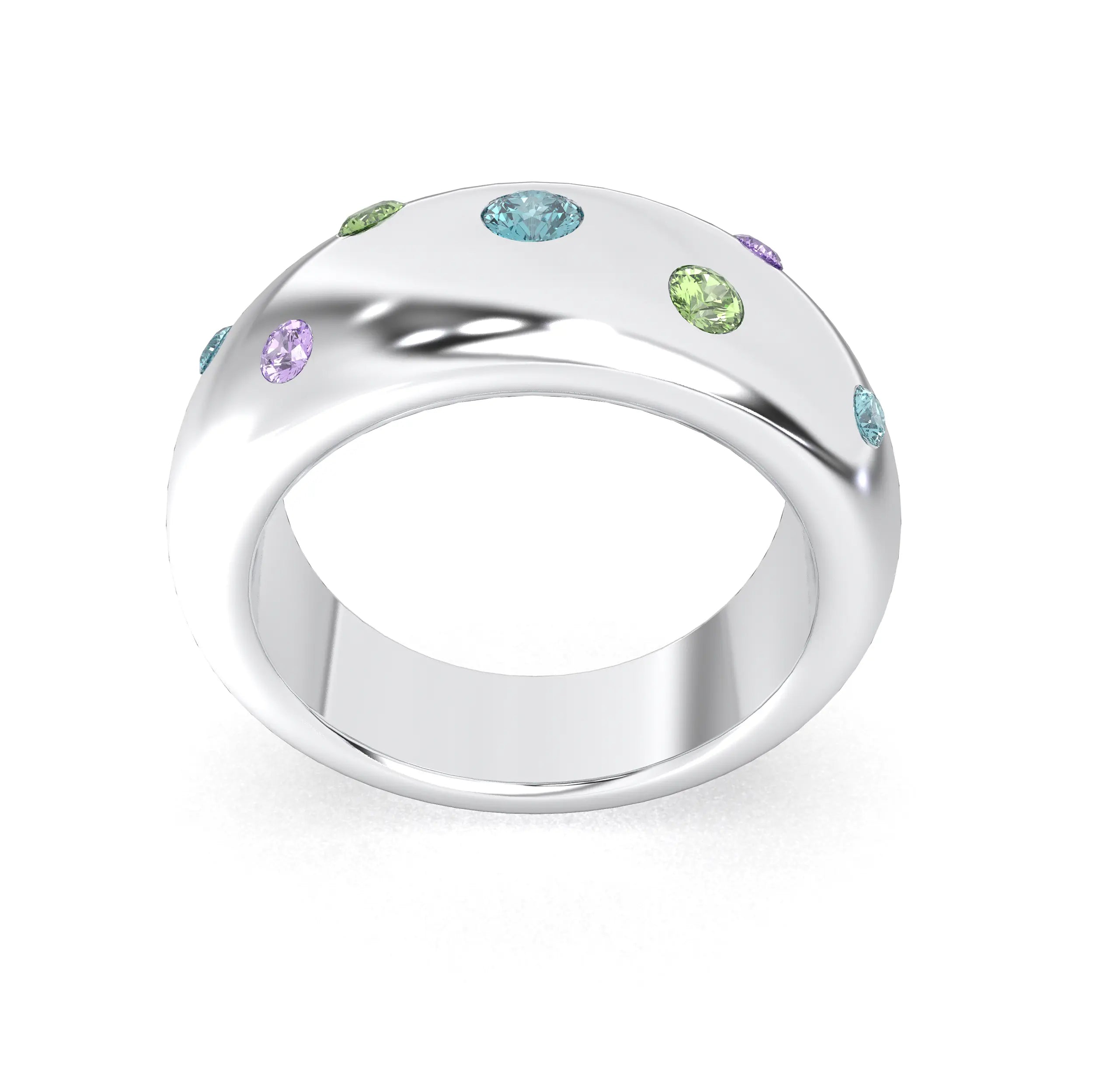 Bague Sabrina Argent 950 avec pierre centrale ronde – Pierres Fines et Précieuses au Choix