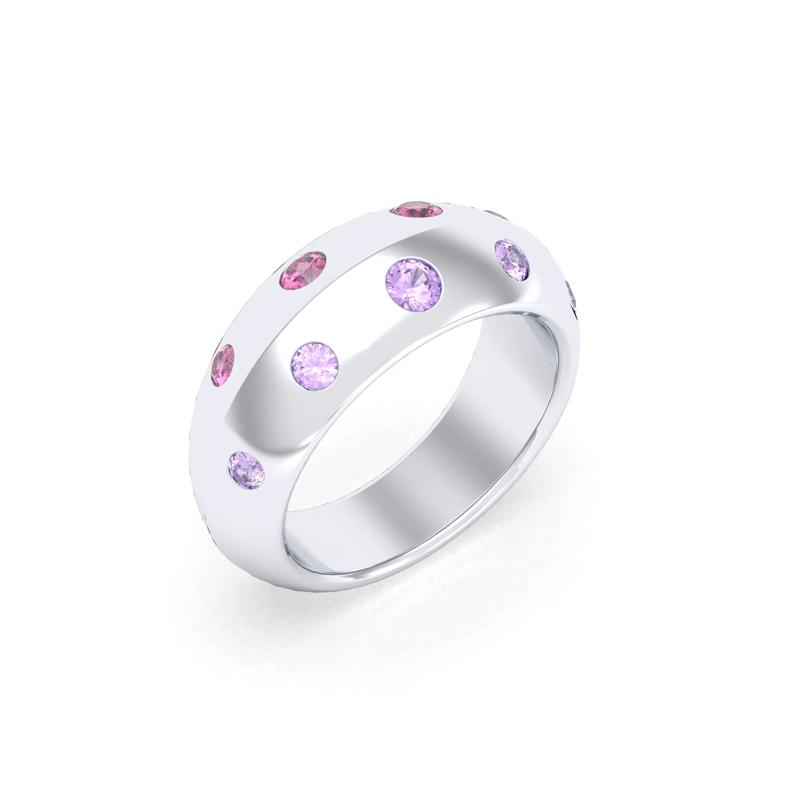 Bague Sabrina Biseautée Argent 950 – Pierres Fines en Double Rangée au choix Rhodolites - Améthystes