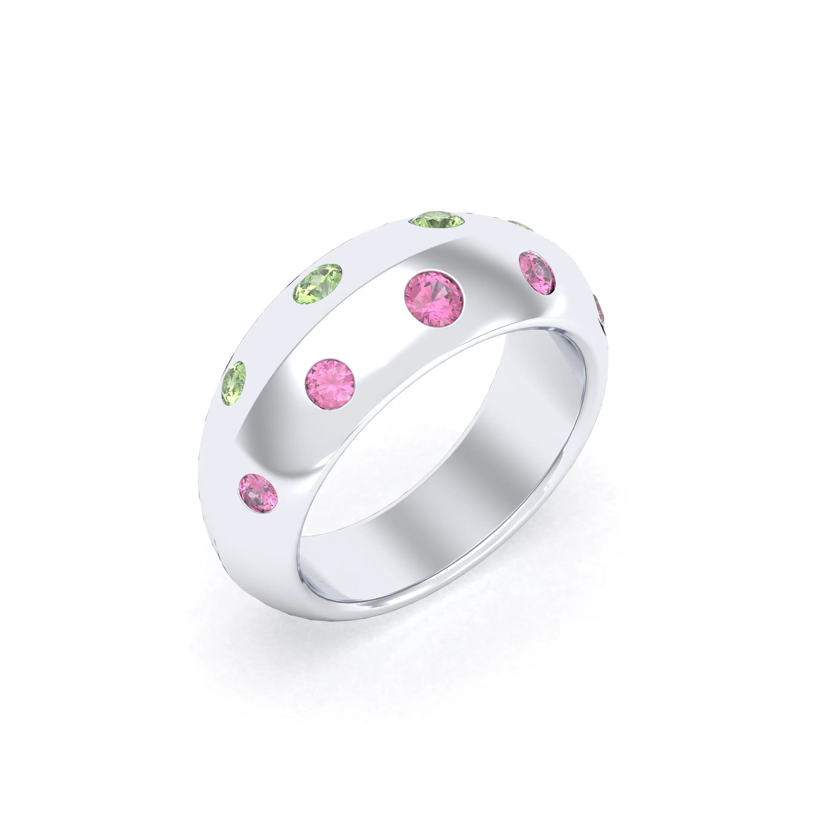 Bague Sabrina Biseautée Argent 950 – Pierres Fines en Double Rangée au choix Rhodolites - Péridots