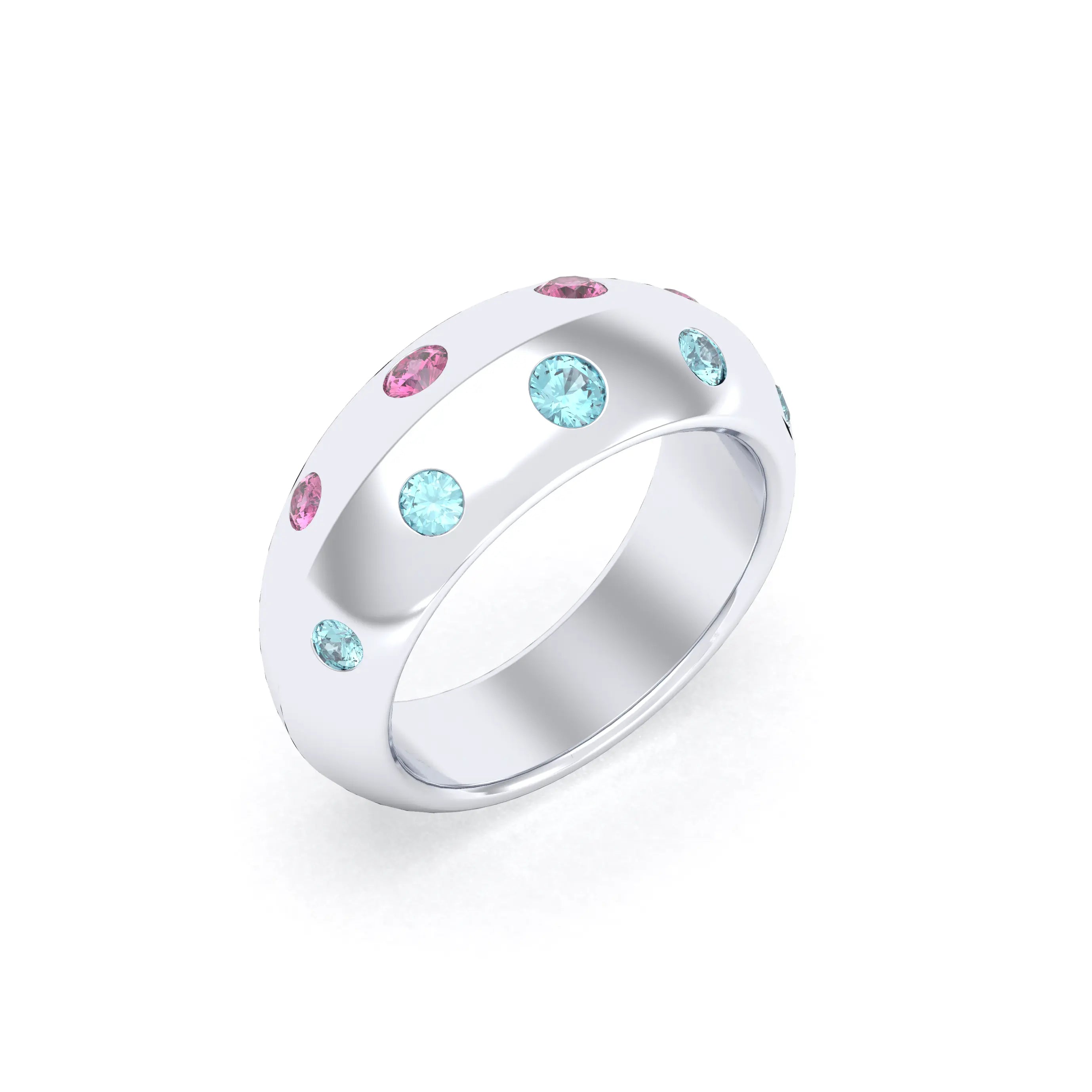 Bague Sabrina Biseautée Argent 950 – Pierres Fines en Double Rangée au choix Rhodolites - Topazes