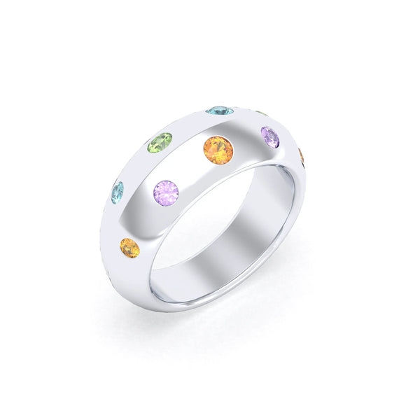 Bague Sabrina Biseautée Argent 950 – Harmonie Multicolore de Pierres Fines Citrine