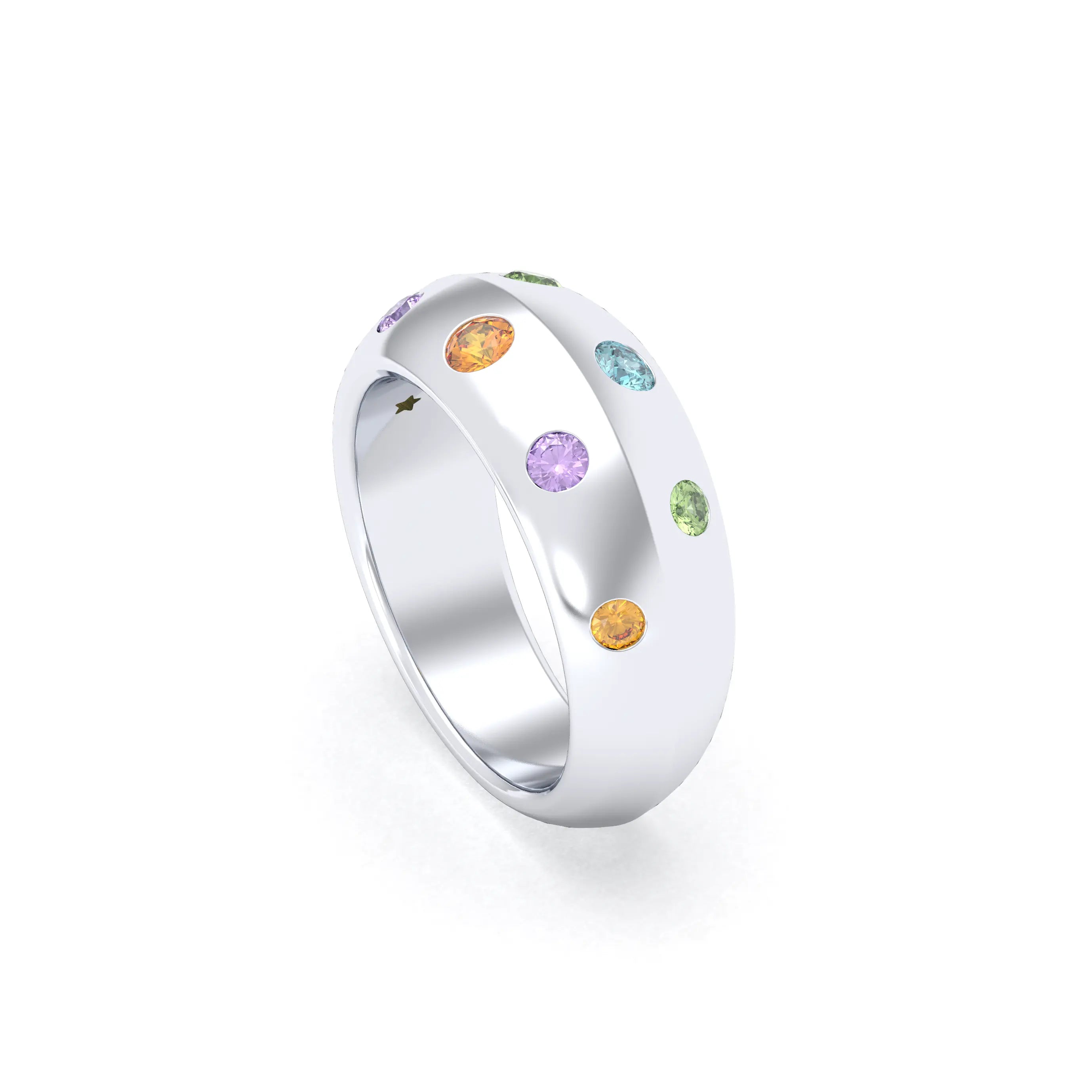 Bague Sabrina Biseautée Argent 950 – Harmonie Multicolore de Pierres Fines