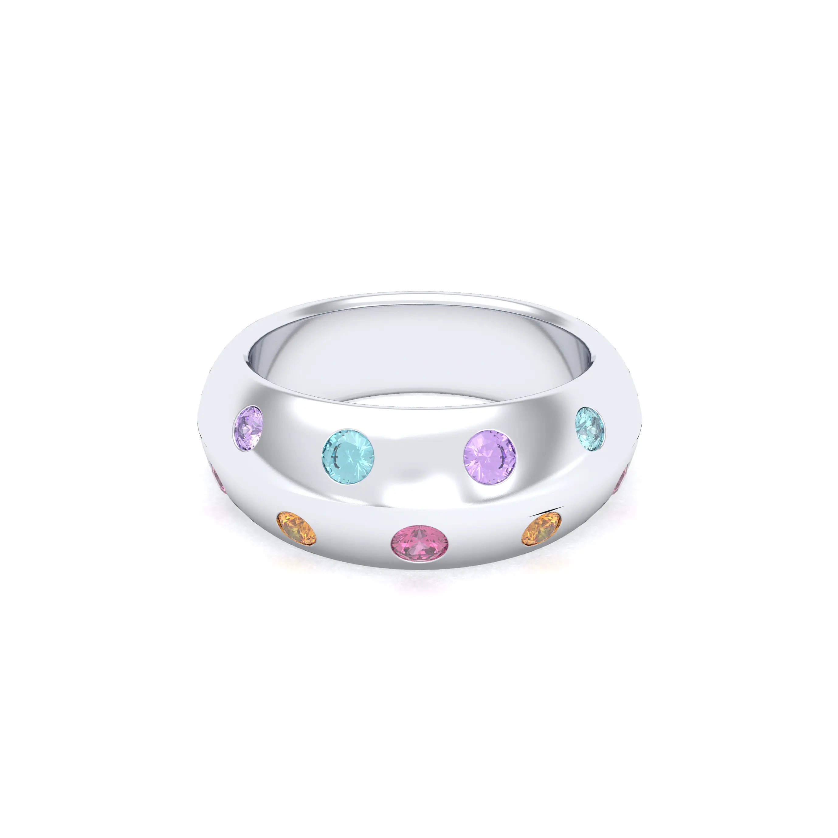 Bague Sabrina Biseautée Argent 950 – Harmonie Multicolore de Pierres Fines