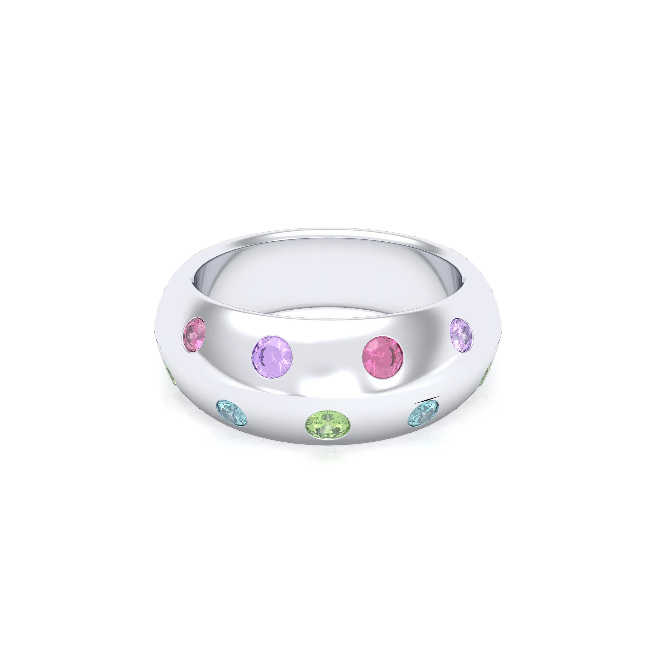 Bague Sabrina Biseautée Argent 950 – Harmonie Multicolore de Pierres Fines