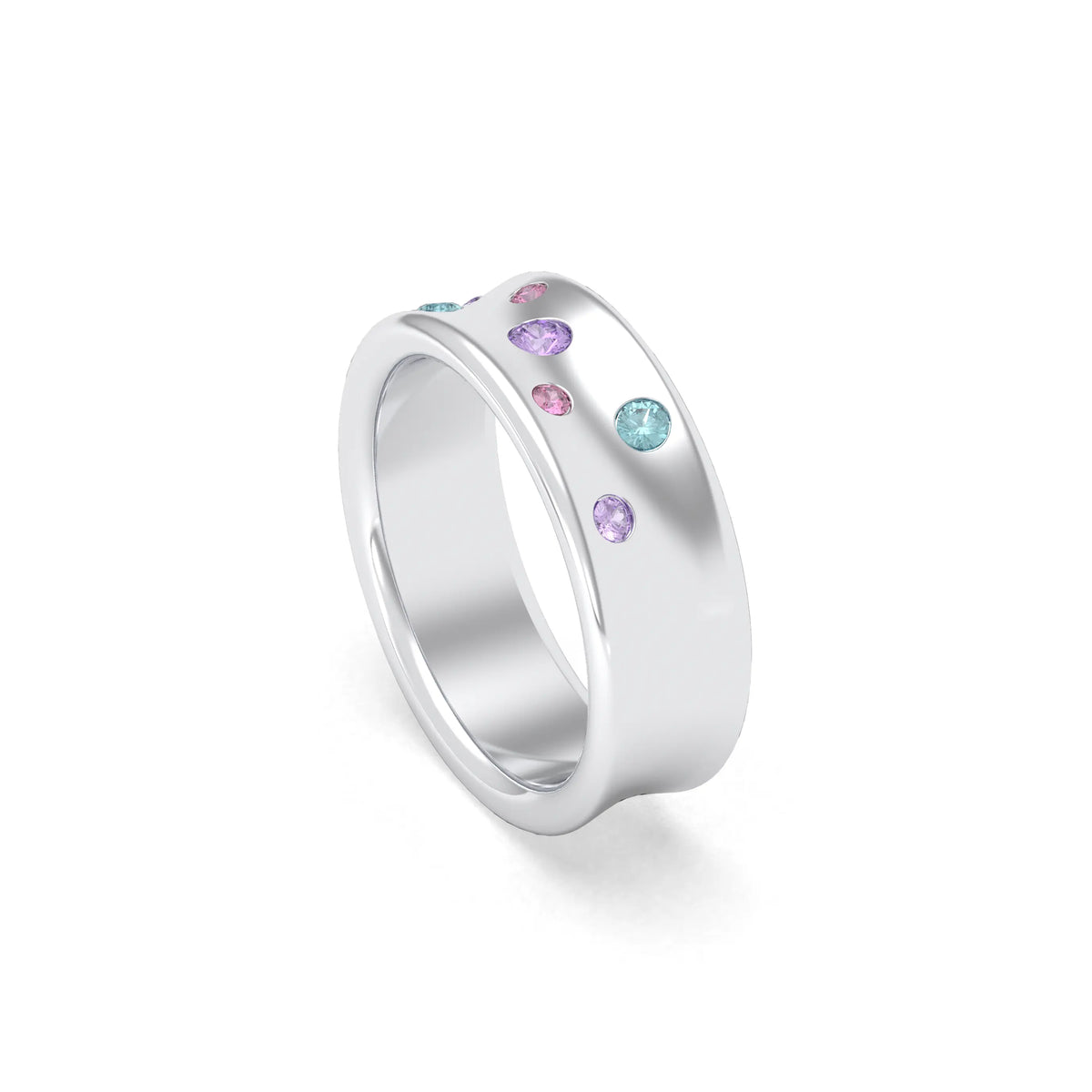 Bague Sabrina Incurvée en argent 950, sept pierres fines en dégradé