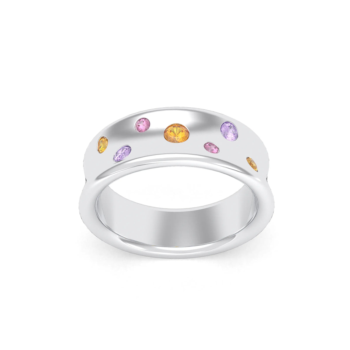 Bague Sabrina Incurvée en argent 950, sept pierres fines en dégradé