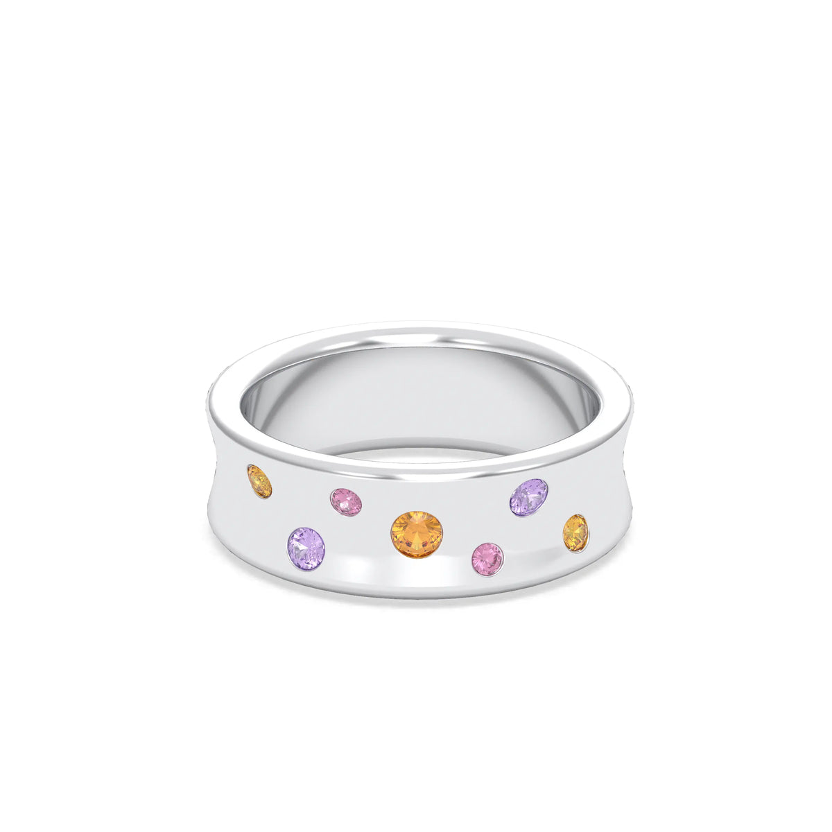 Bague Sabrina Incurvée en argent 950, sept pierres fines en dégradé