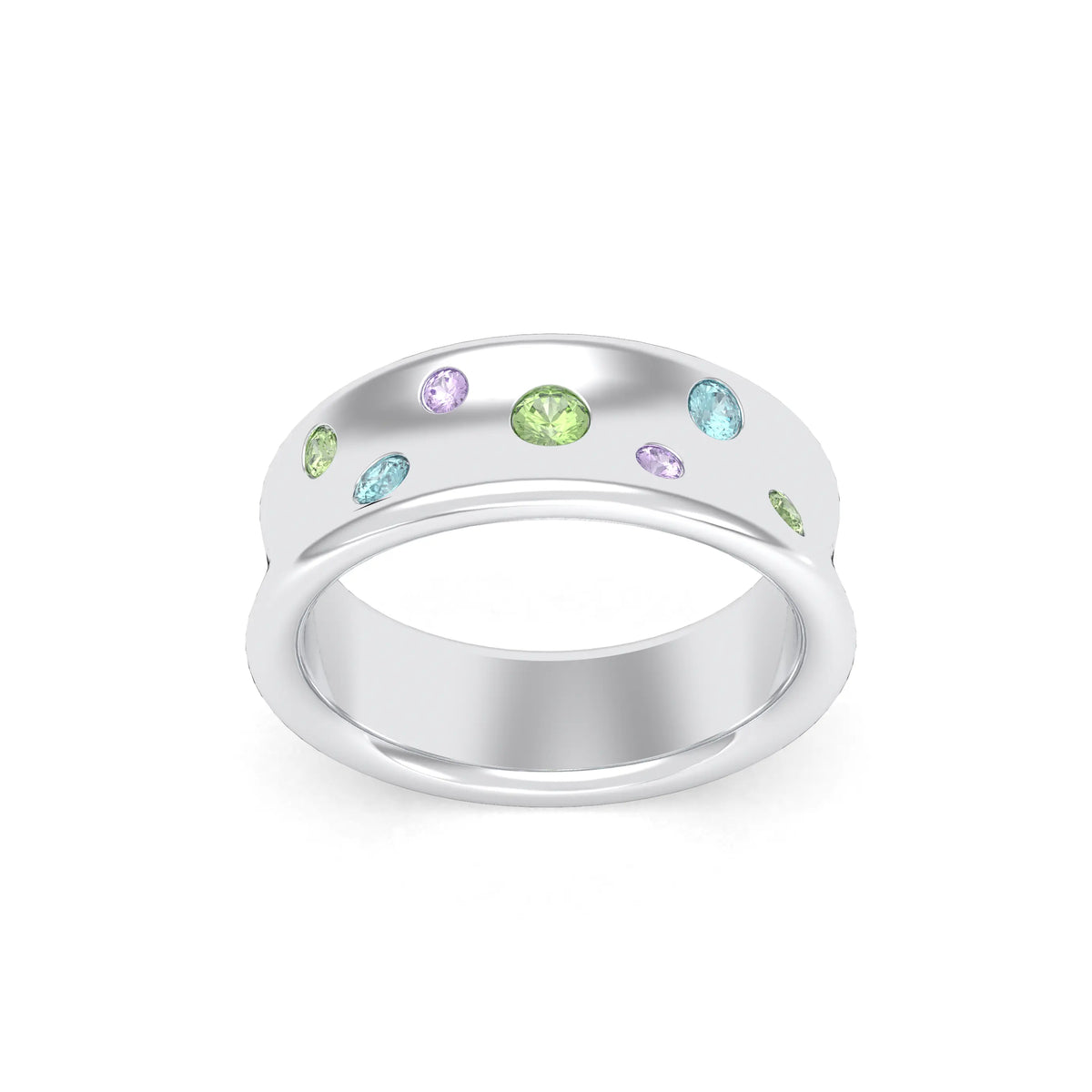 Bague Sabrina Incurvée en argent 950, sept pierres fines en dégradé