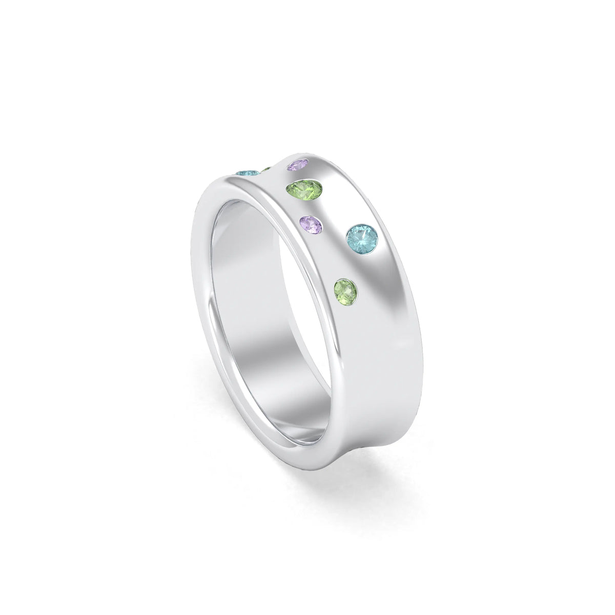 Bague Sabrina Incurvée en argent 950, sept pierres fines en dégradé