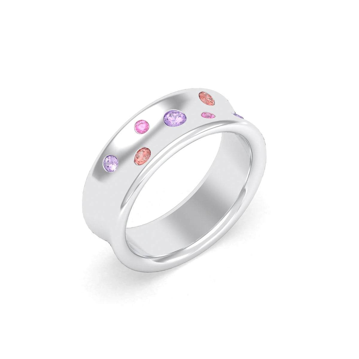 Bague Sabrina Incurvée en argent 950, saphirs, rubis et pierres fines Améthyste