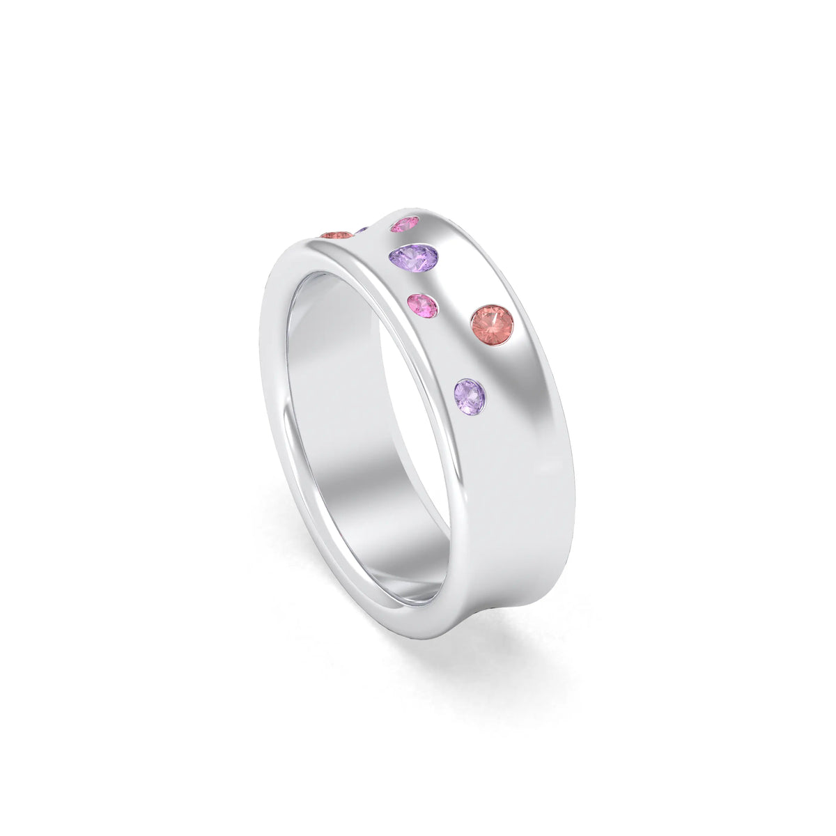 Bague Sabrina Incurvée en argent 950, saphirs, rubis et pierres fines