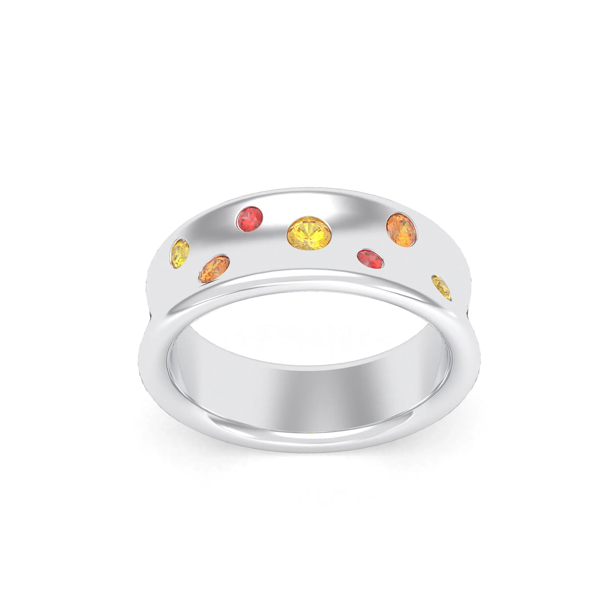 Bague Sabrina Incurvée en argent 950, saphirs, rubis et pierres fines
