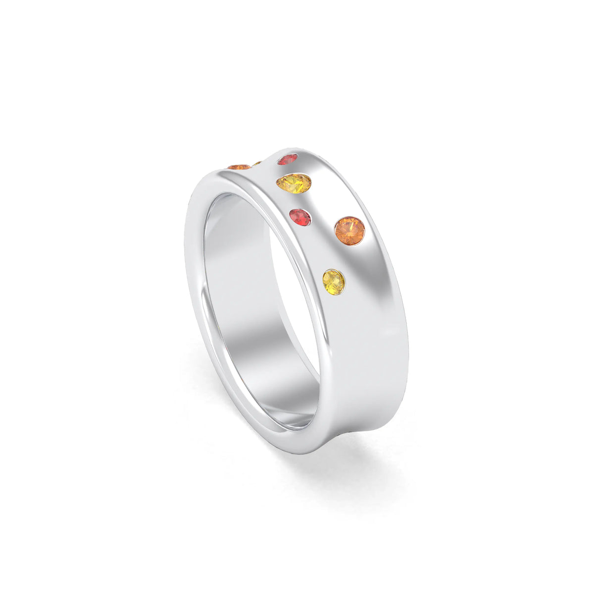 Bague Sabrina Incurvée en argent 950, saphirs, rubis et pierres fines