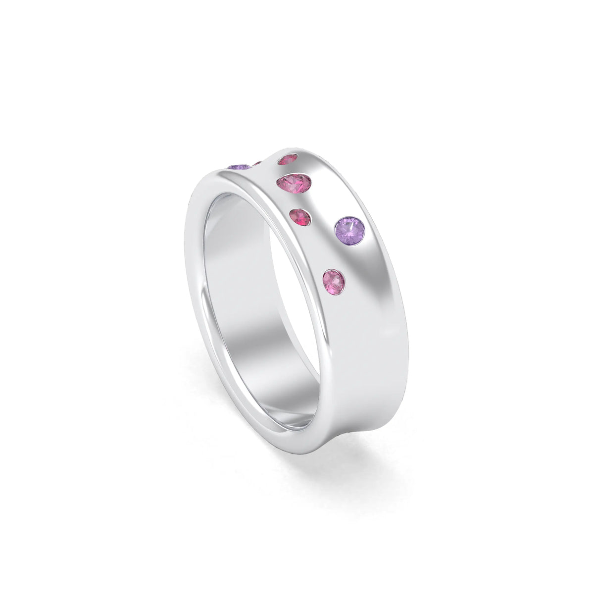 Bague Sabrina Incurvée en argent 950, saphirs, rubis et pierres fines