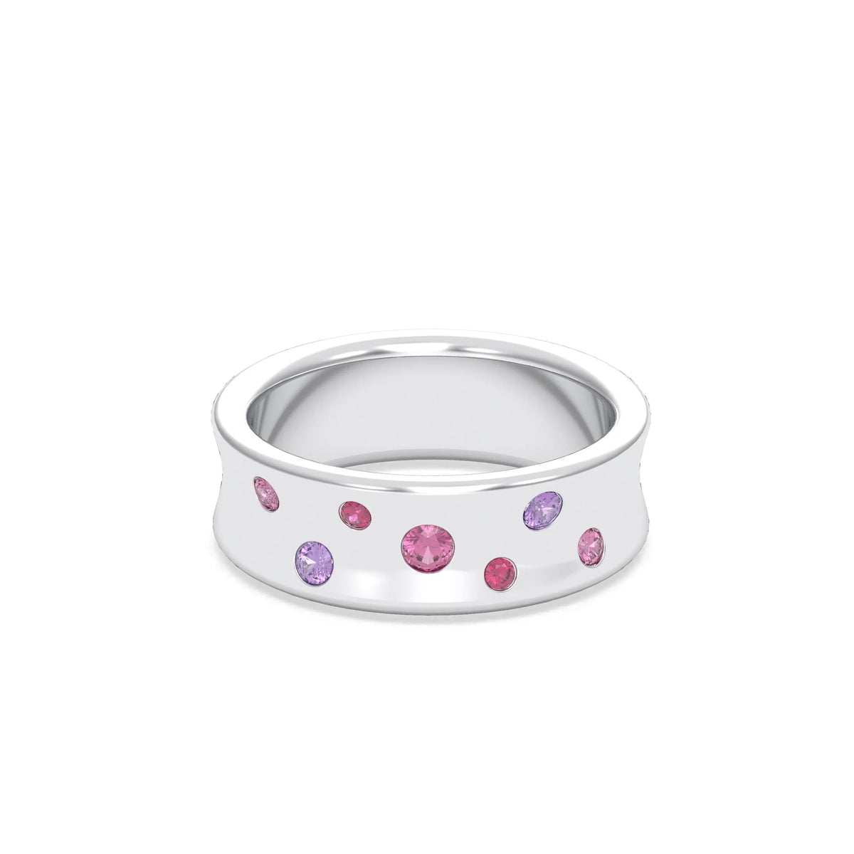 Bague Sabrina Incurvée en argent 950, saphirs, rubis et pierres fines