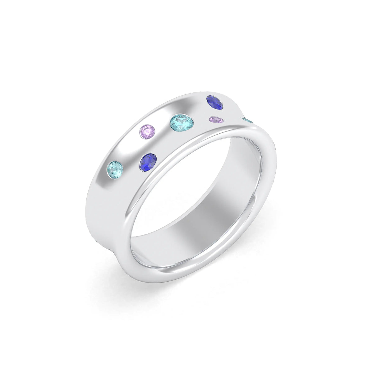 Bague Sabrina Incurvée en argent 950, saphirs, rubis et pierres fines Topaze