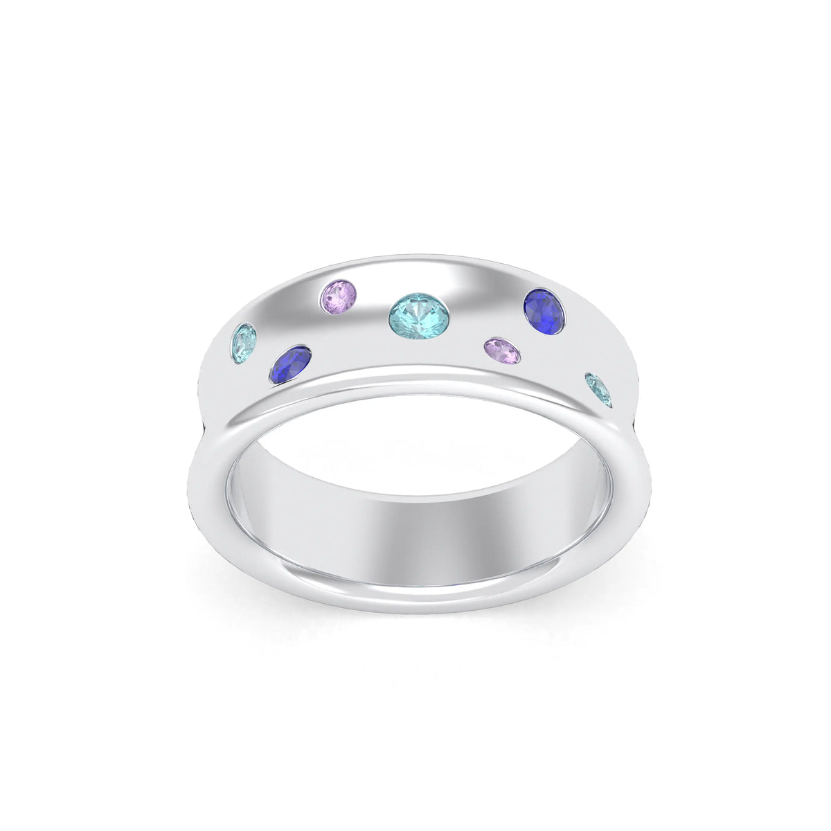 Bague Sabrina Incurvée en argent 950, saphirs, rubis et pierres fines