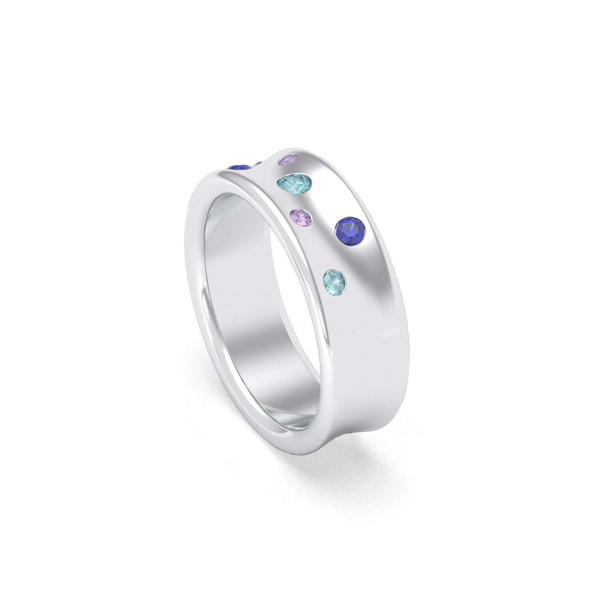 Bague Sabrina Incurvée en argent 950, saphirs, rubis et pierres fines