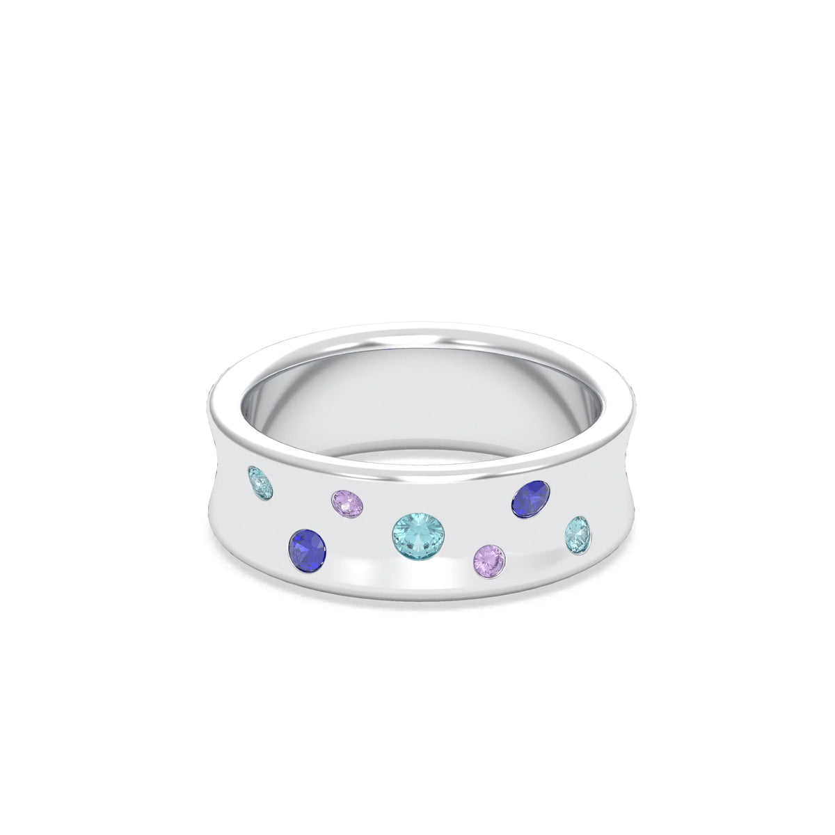 Bague Sabrina Incurvée en argent 950, saphirs, rubis et pierres fines
