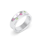 Bague Sabrina Incurvée en argent 950, sept pierres fines en dégradé Grenat Rhodolite
