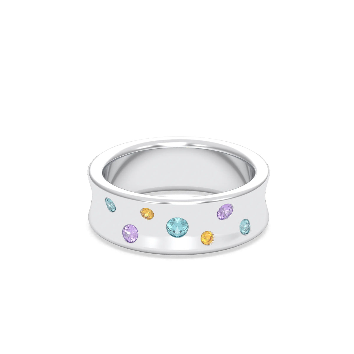 Bague Sabrina Incurvée en argent 950, sept pierres fines en dégradé