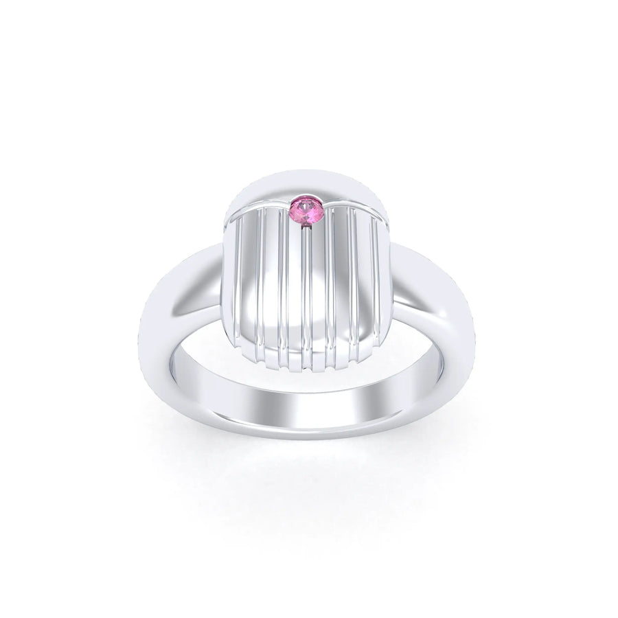 Bague de joaillerie en argent 950, vue de détail, fabriquée à l’atelier Bajoia de Sèvres